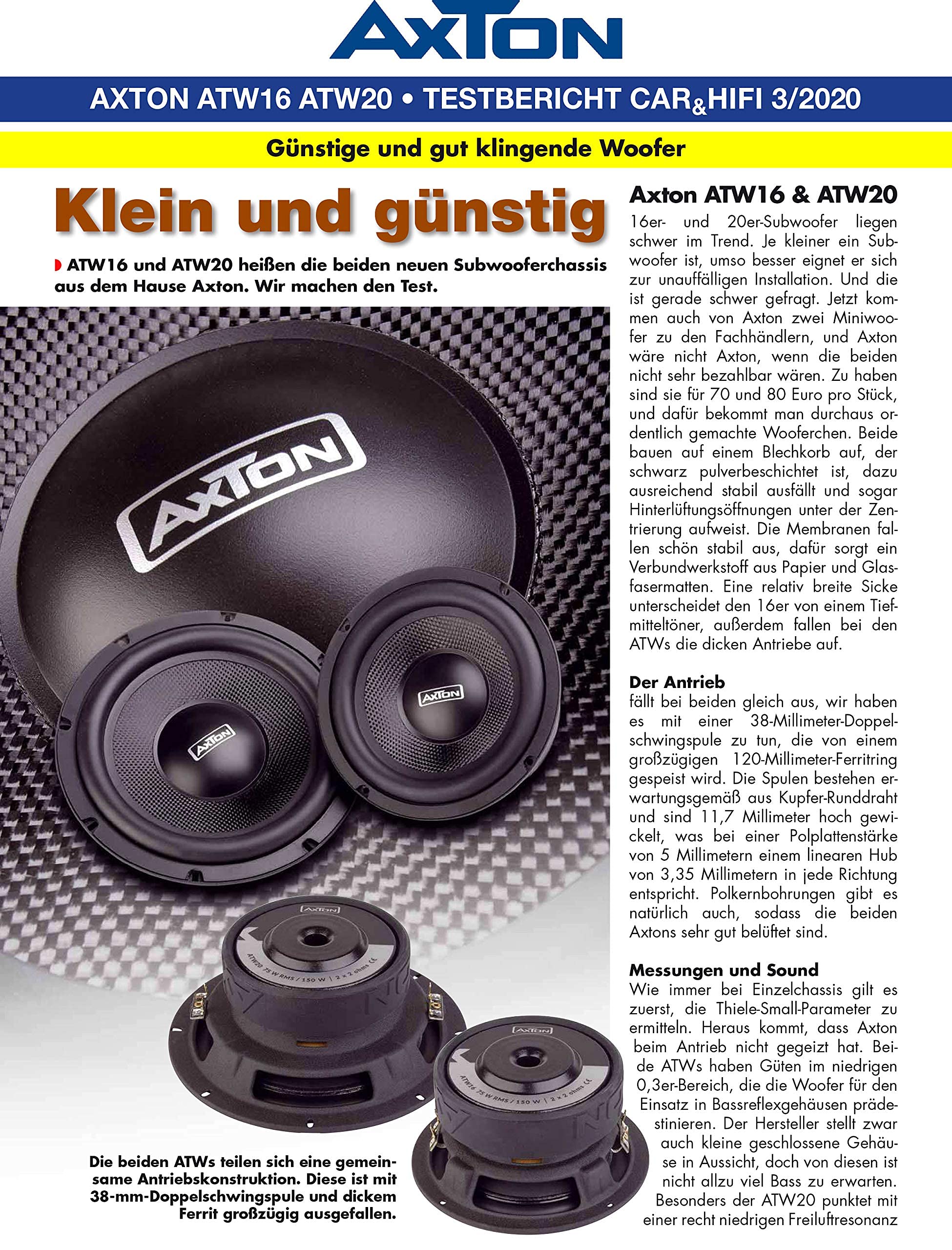 Axton ATW20 | 20 cm Subwoofer 2 x 2 Ohm 75 W RMS