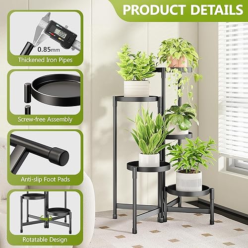 Miniatura 5 de Soporte para plantas de 5 niveles para interiores, soporte escalonado para plantas al aire libre para múltiples plantas, estante de esquina para