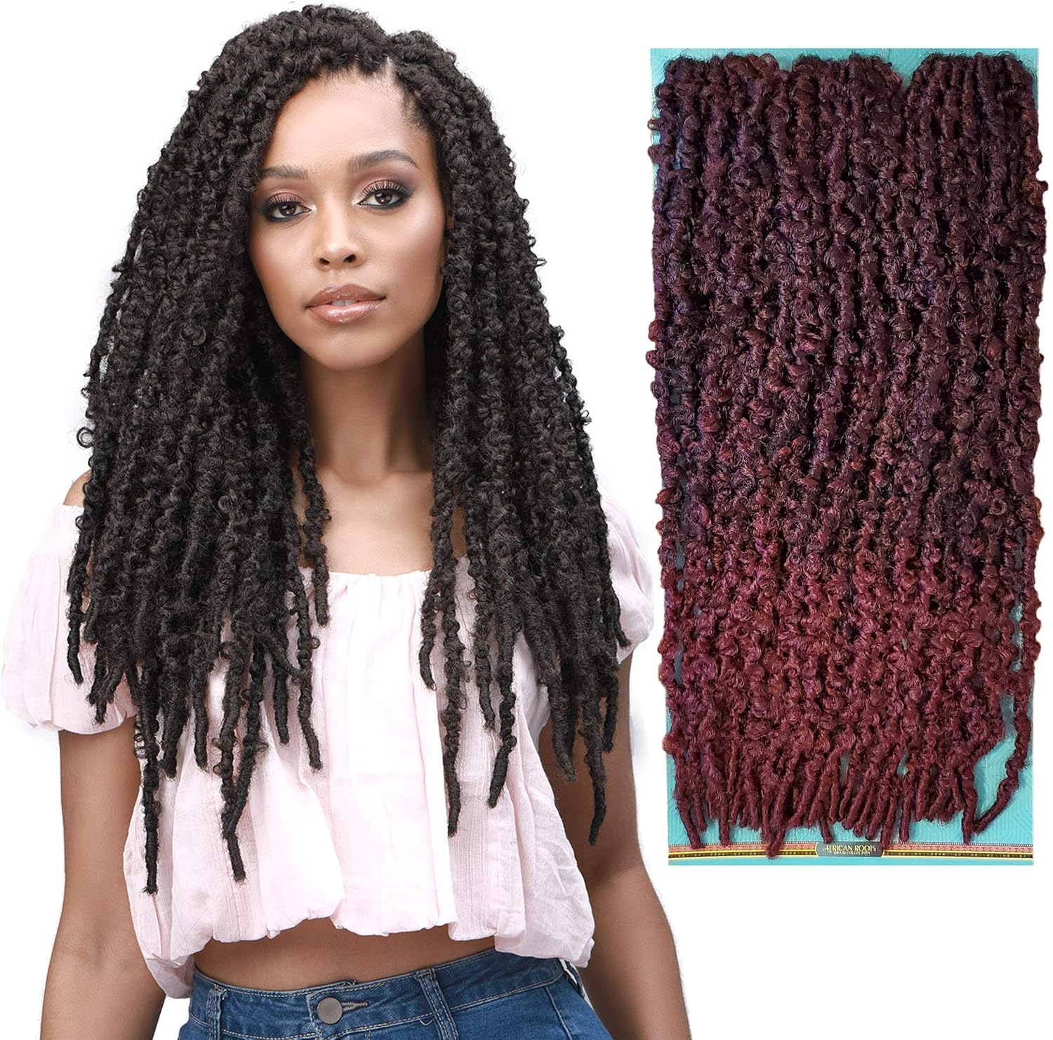 BoBBI BoSS 3X Butterfly Locs Crochet Hair-Calif Butterfly Locs 18 inch,Pre Looped Long Distressed Faux Locs,Colored Crochet Braids Hair,African Root Braid Collection,Synthetic Hair for Braiding (18Inch,3x 2Pack,off Black (1B))
