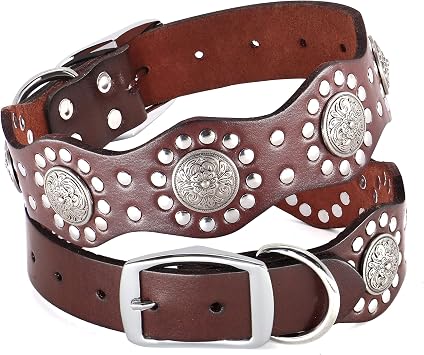 PET ARTIST Genuine Leather Dog Collar,Unique Design & Sturdy Leather,Durable Dog Collar,fit for Rottweiler Pitbull Medium&Large Dogs,Brown,L