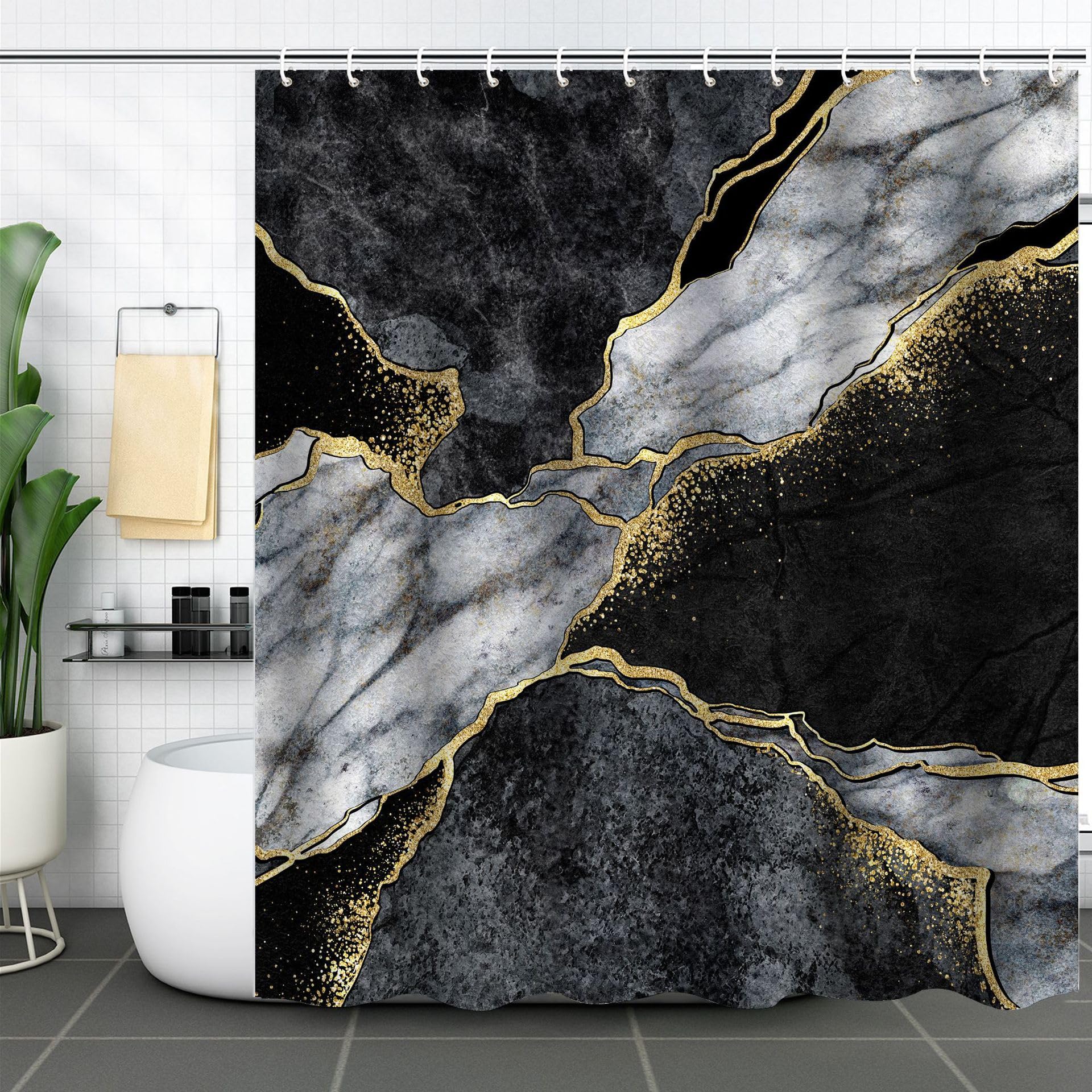 HORIWE Shower Curtain Waterproof Mould Mildew Resistant Washable Bathroom Curtain Decor with Marble Pattern Shower Curtains with 12 Hooks & Lead Strip - Image 2