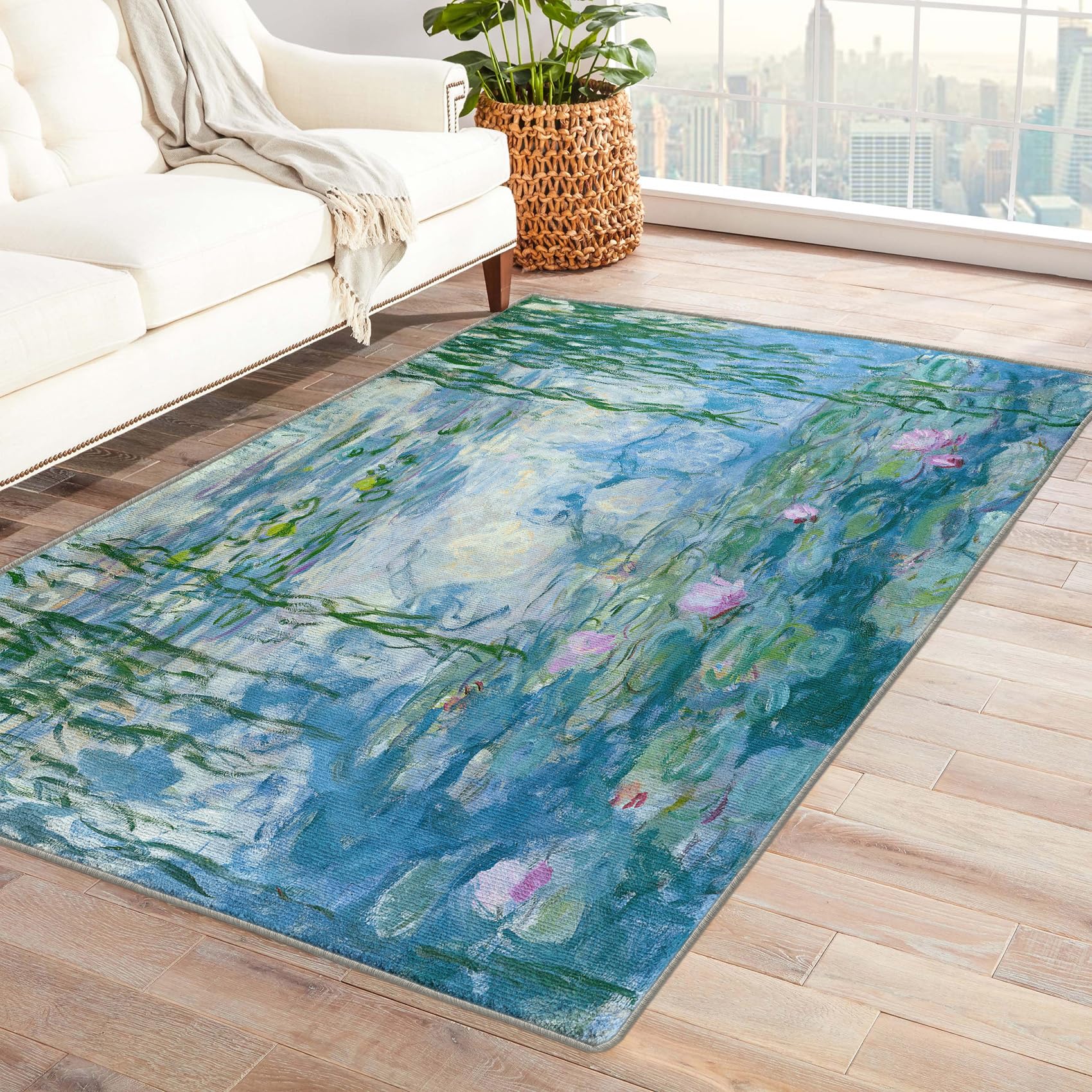 ZDABAOEC Impressionist Art Rug, 6x9 Rug, Water Lilies Area Rugs for Bedroom Living Room, Famous Paintings Patterned Large Rug, Washable Non Slip