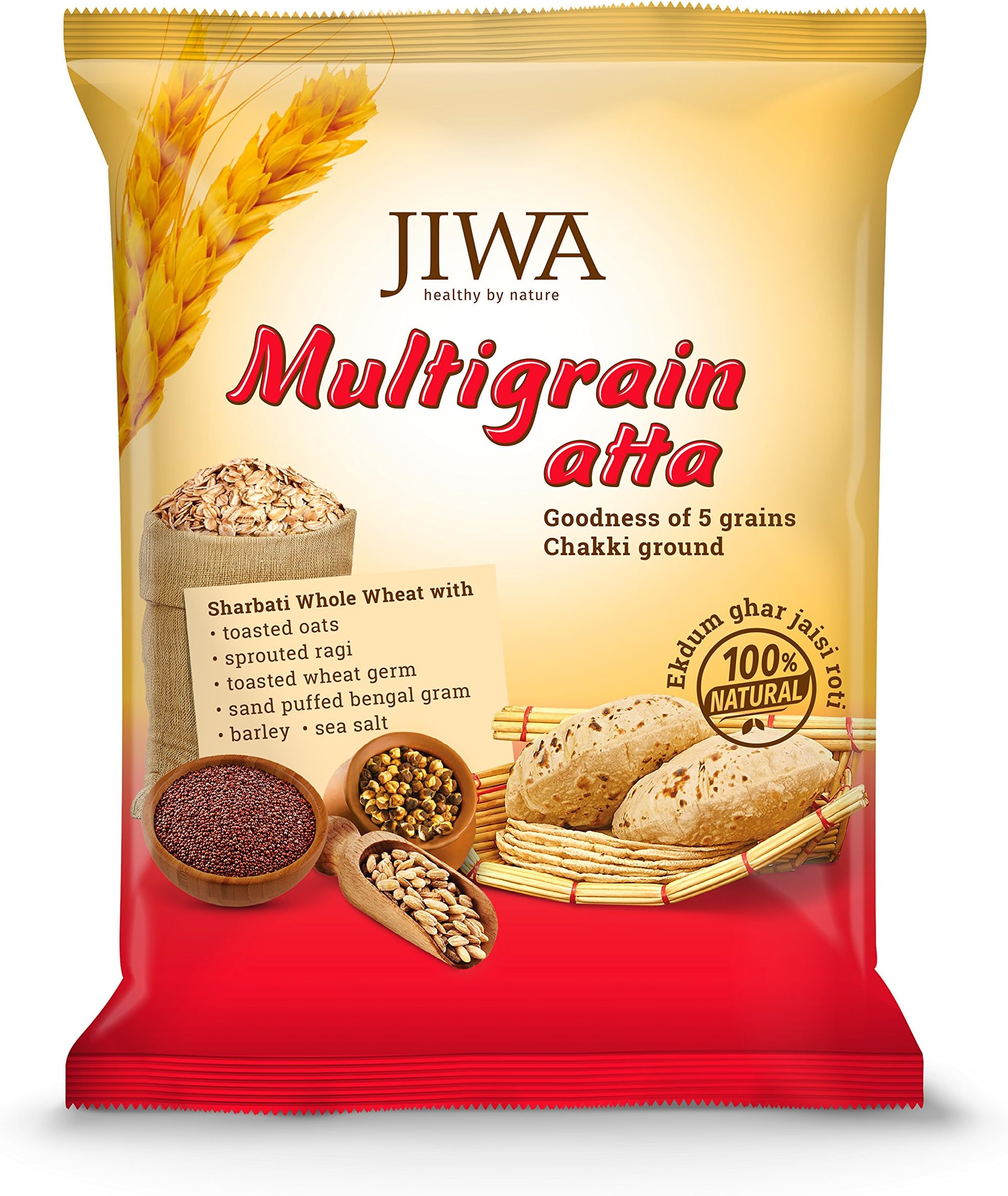 Jiwa Multigrain Flour / Atta| Soft Fluffy Rotis | Chakki Ground with Goodness of 5 grains | 100% Natural Ingredients | 1 kg