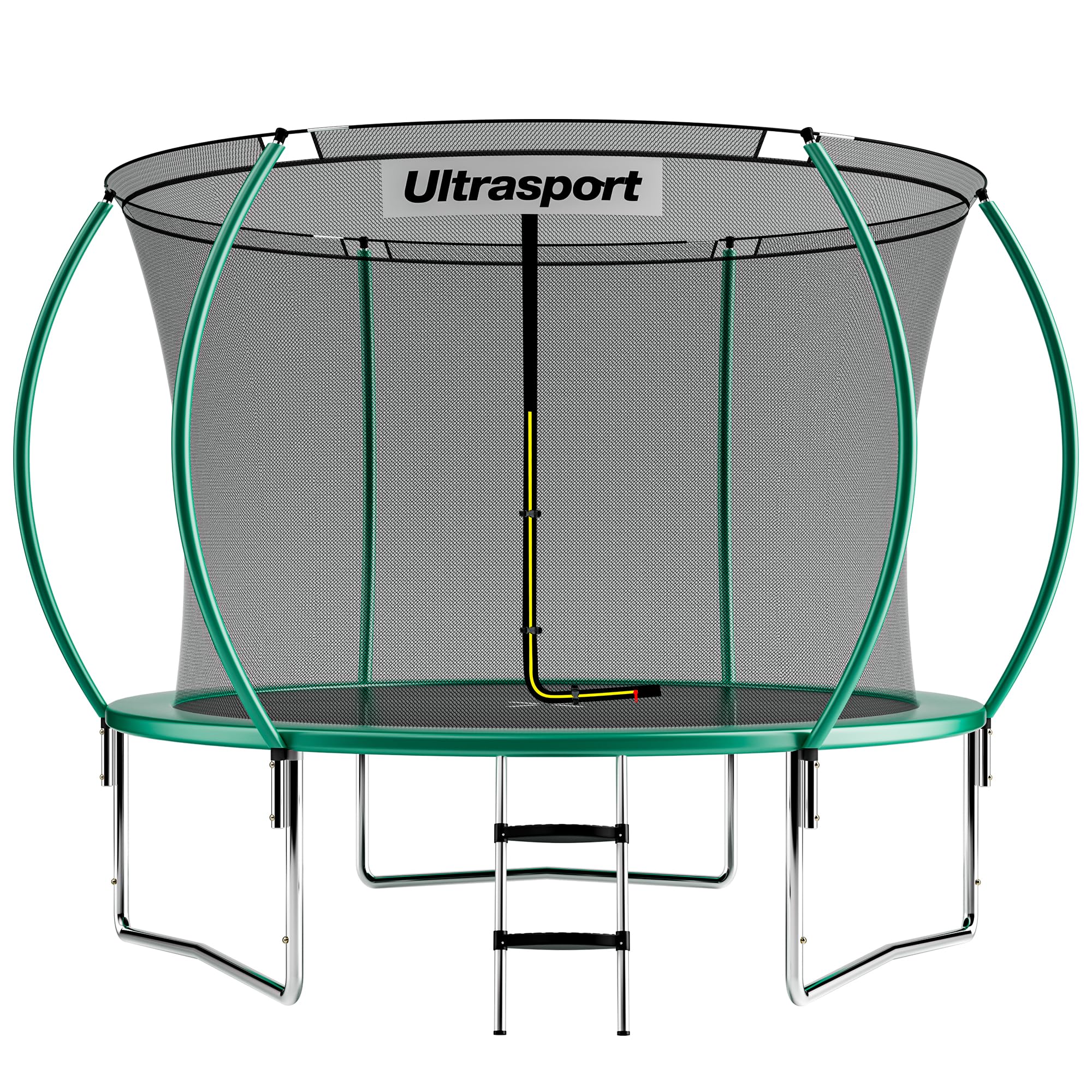 Ultrasport Deluxe Trampolin Outdoor Kinder Ø 244/305 / 366/460 cm bis 150 KG I Komplettset mit Sicherheitsnetz, Leiter, Randabdeckung & Montagesatz I Bodentrampolin Gartentrampolin