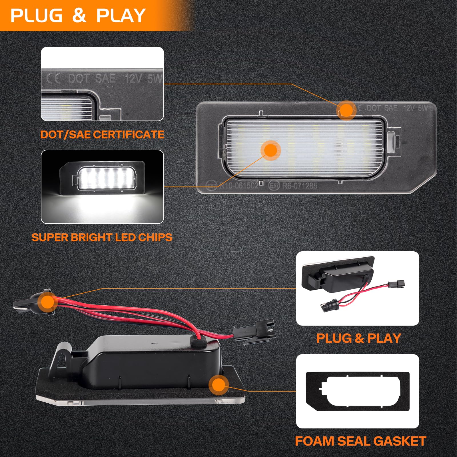FetonAuto LED License Plate Lights for 2010-2020 Mitsubishi