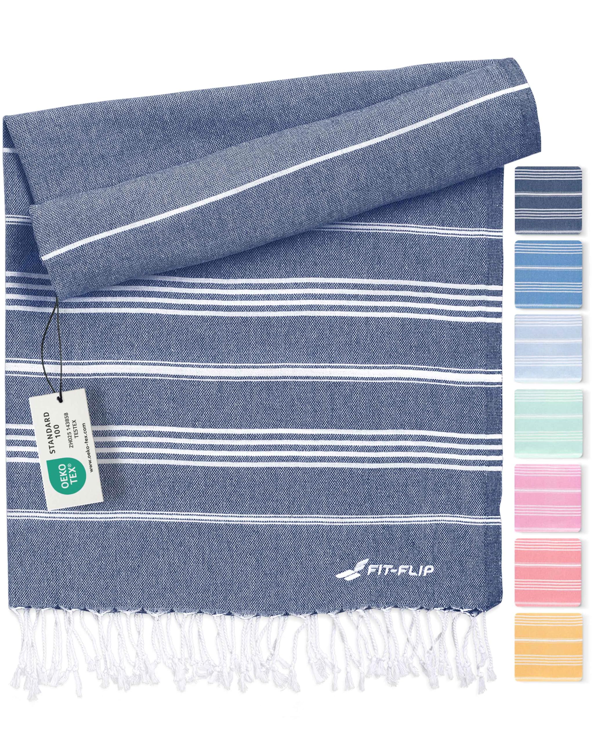 Fit-Flip Hammam Beach Towel XXL Made from 100% Cotton - Quick-Drying Turkish hamam Towels - Large fouta or pestemal Ideal as a Thin Sauna Blanket - Navy – 200x200cm Sultan
