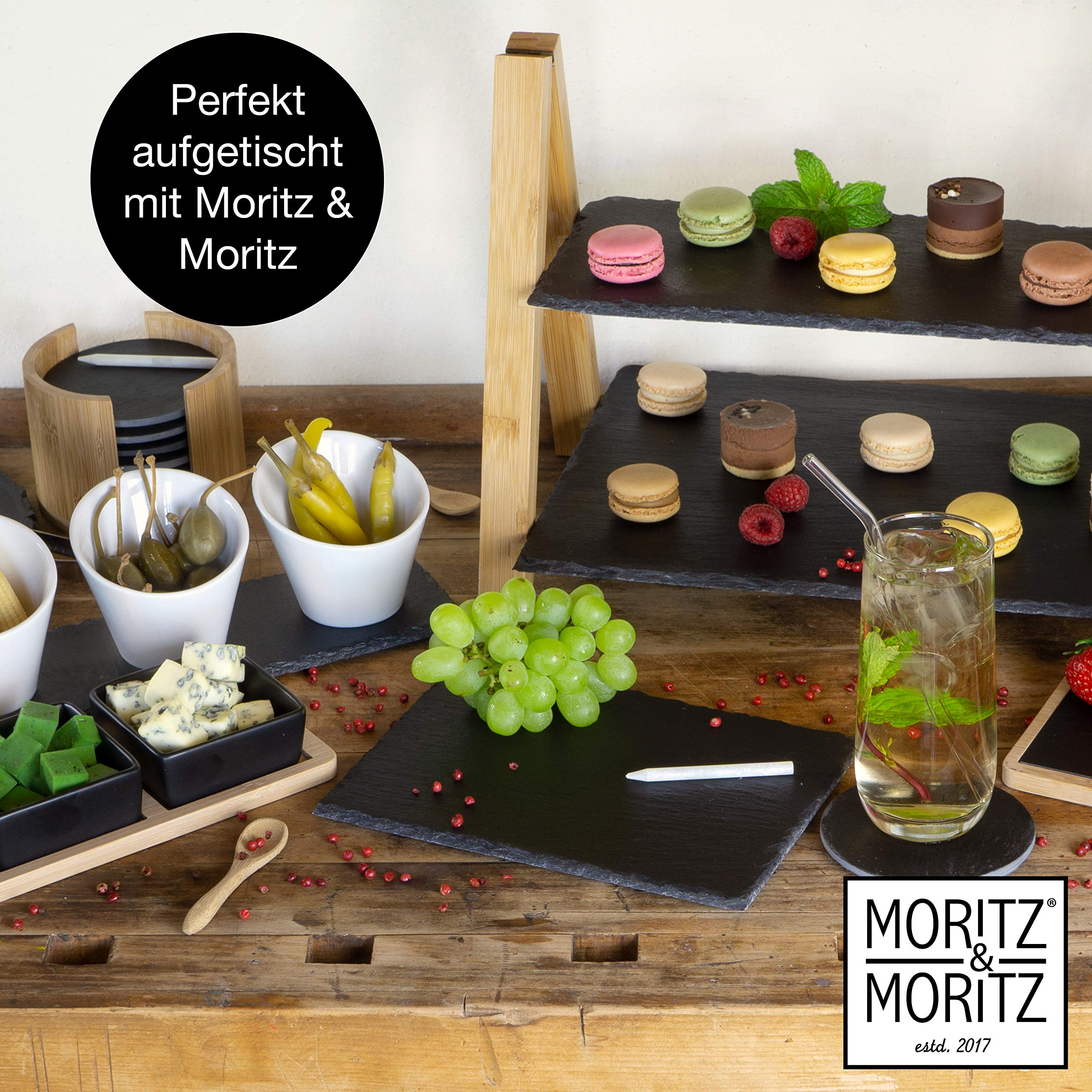Moritz & Moritz 6 x Schieferplatte Servierplatte 22x16 cm mit Kreidestift - Schieferplatten fürs Buffet, Sushi und Käse - Perfekt zum Anrichten und als Deko