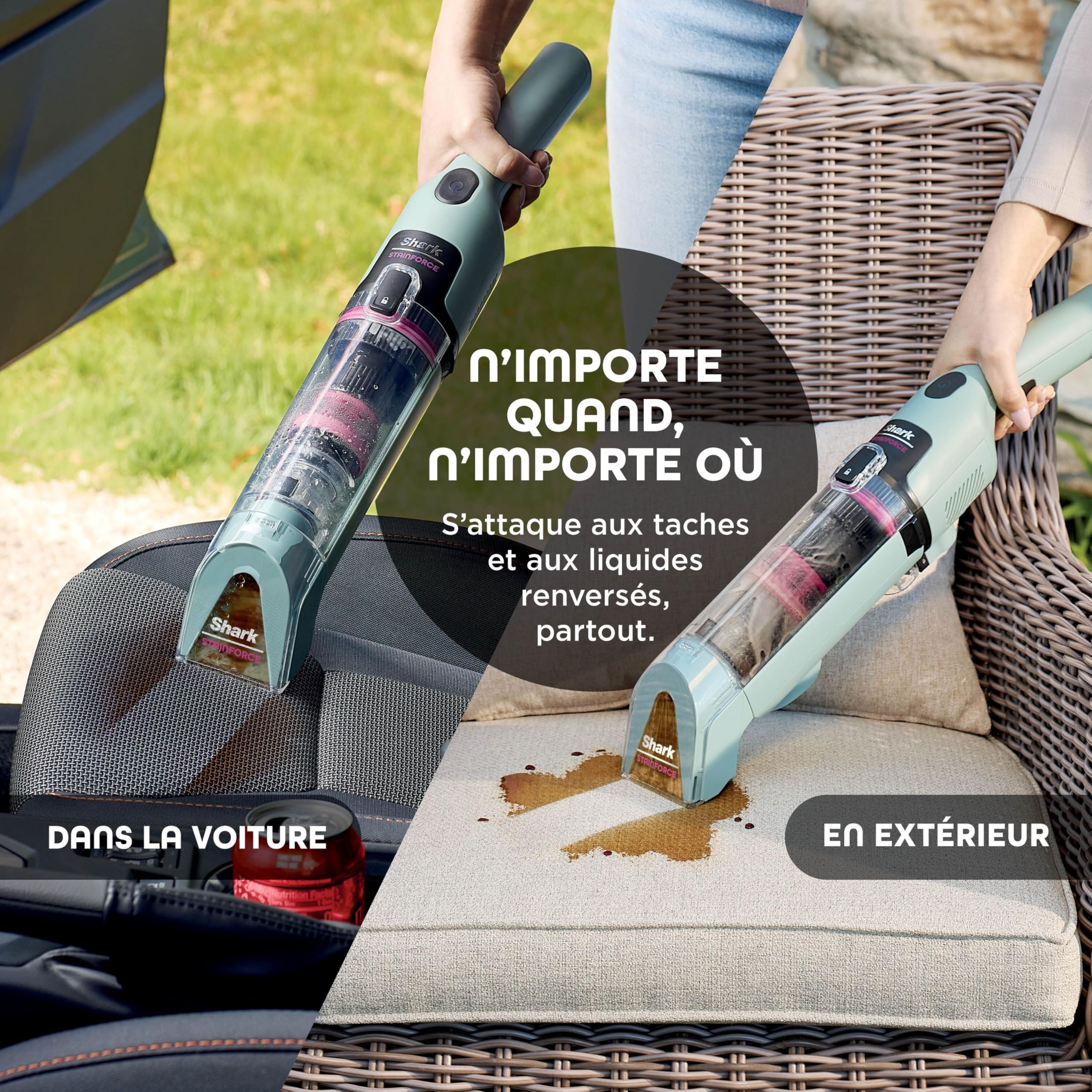 Nettoyeur de tâches sans fil Shark StainForce taches et odeurs, léger, portable, détachant pour tapis, tissus d’ameublement, voitures, panier de rangement, accessoires, formule nettoyante, HX100EUCP