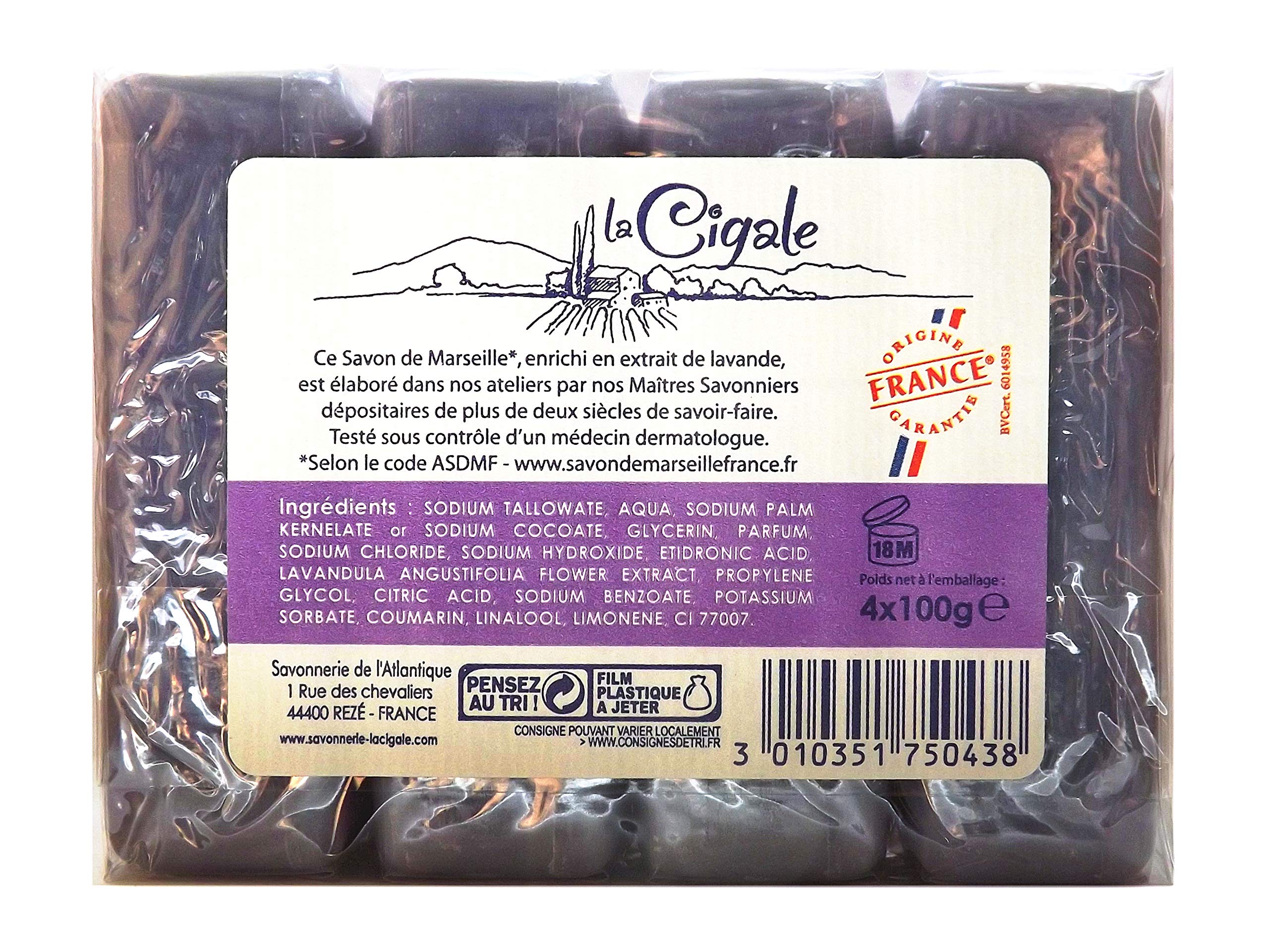 La Cigale: Marseille Soap Lavender (4x100g), Genuine & Pure. Paraben, Petrochemical and Preservative-free - Image 2