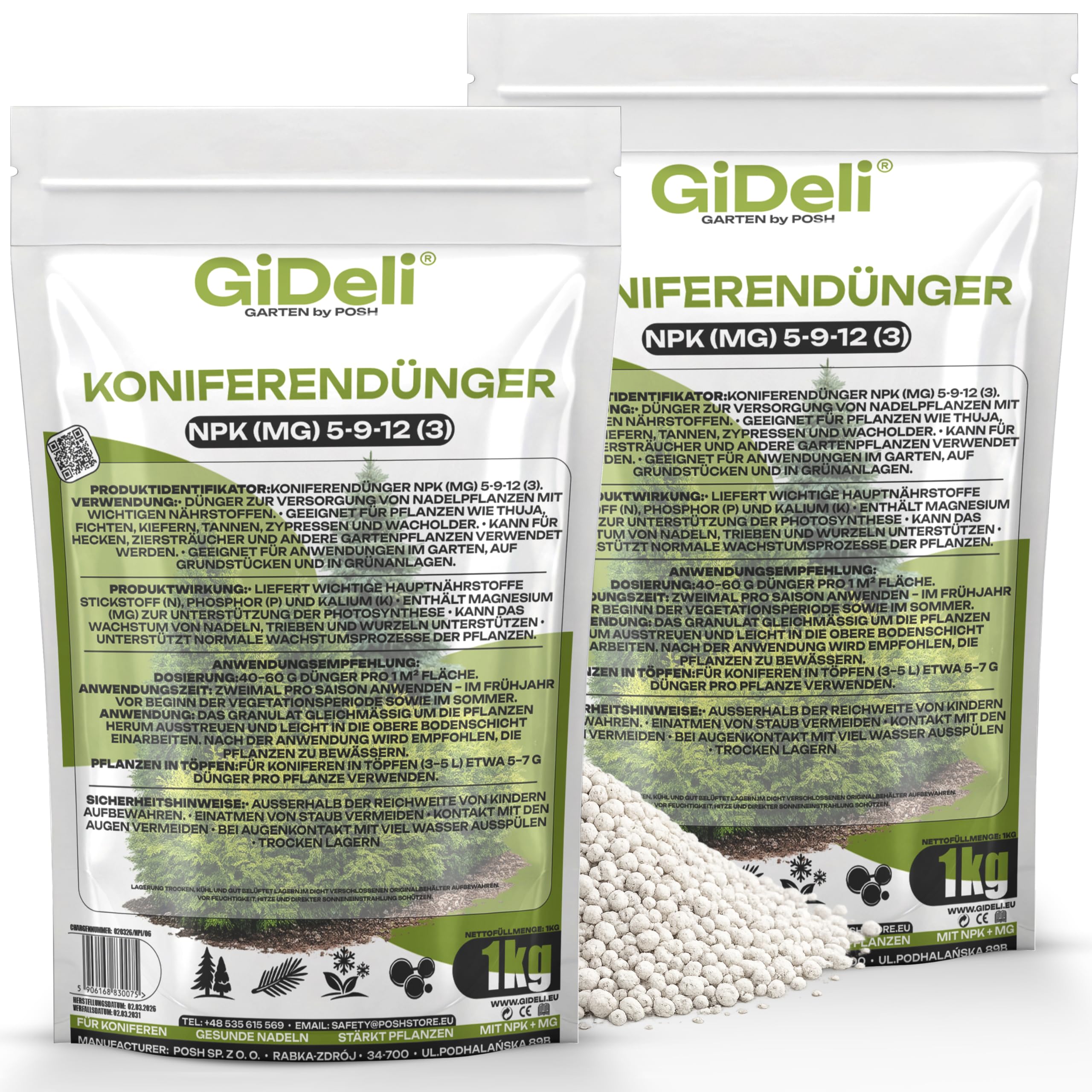GiDeli Koniferendünger | Koniferendünger | 2 x 1kg – Thuja Dünger Frühjahr