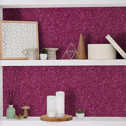 Miniatura 8 de Papel tapiz rosa intenso con purpurina para despegar y pegar, papel de contacto rosa brillante para paredes de armarios, papel de pared decorativo