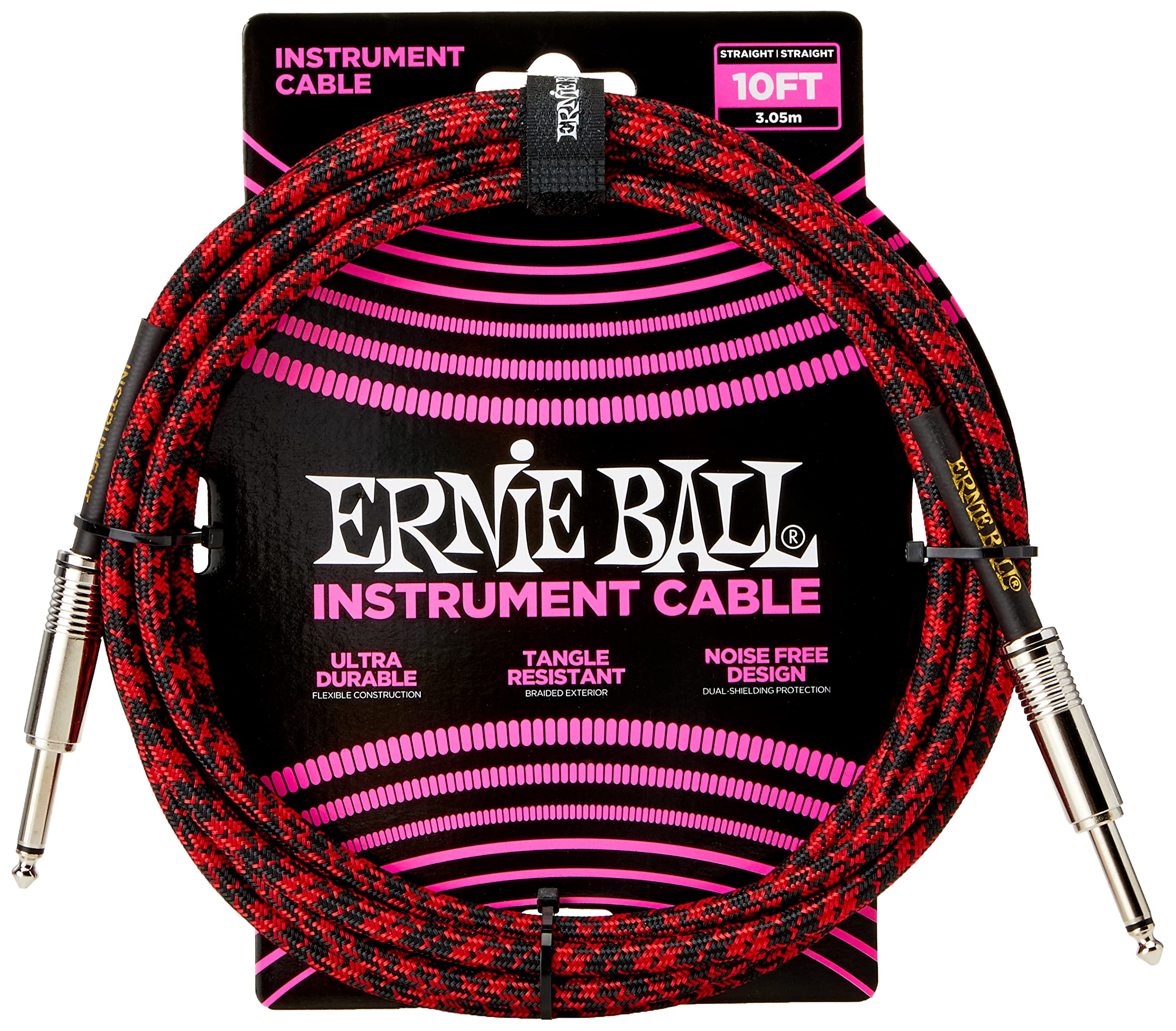 Ernie BallBraided Instrument Cable, Straight Straight, 304.8 cm, Red/Black