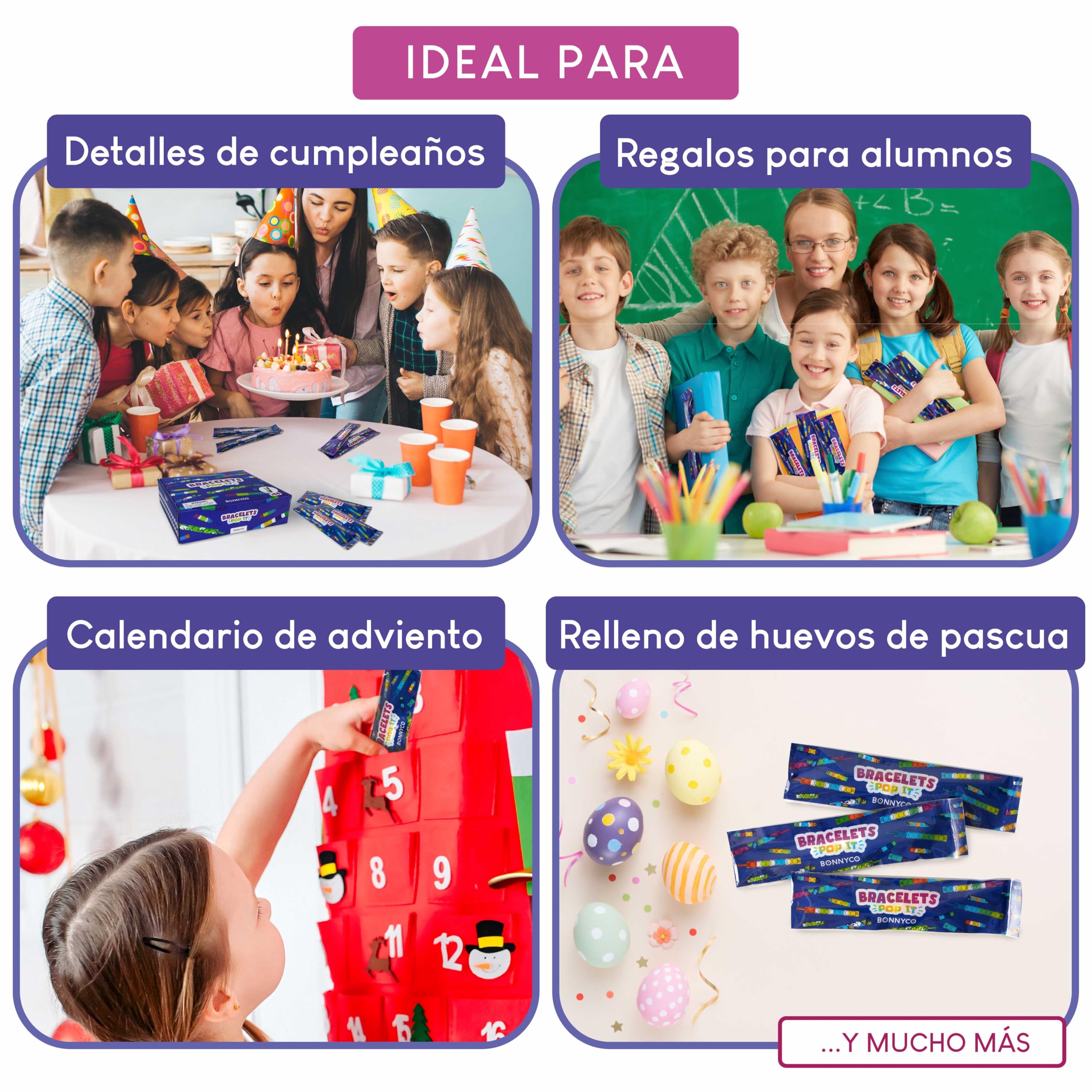 BONNYCO Pulseras y Llaveros Pop It Pack 60 Regalos Cumpleaños Niños Colegio. Detalles Cumpleaños Niños, Relleno Piñata Infantil. Fidget Toy para Regalitos Invitados, Regalos Alumnos Primaria