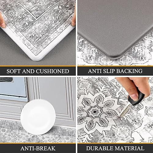 Miniatura 3 de Pauwer Juego de 2 tapetes de cocina antideslizantes para piso, tapetes de cocina acolchados para piso, tapete cómodo de pie, tapete de pie