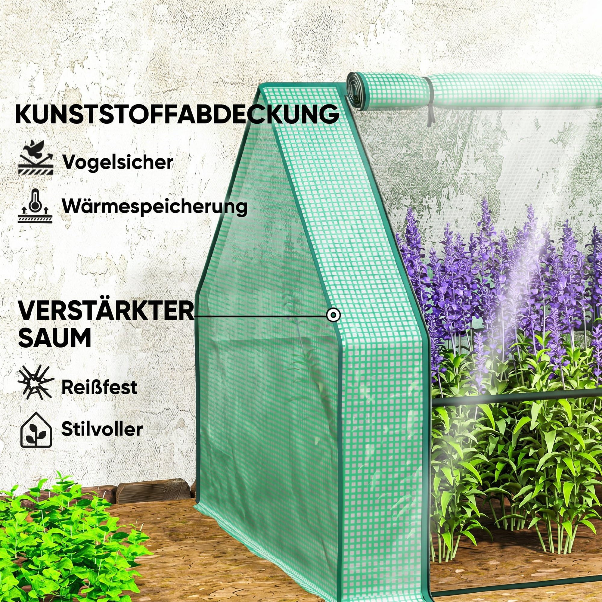 Outsunny Szklarnia z oknem na suwak 360x90x90 cm zielony | Szklarnia foliowa zimoodporna ze stali, na balkon, ogród, do uprawy pomidorów, warzyw, kwiatów