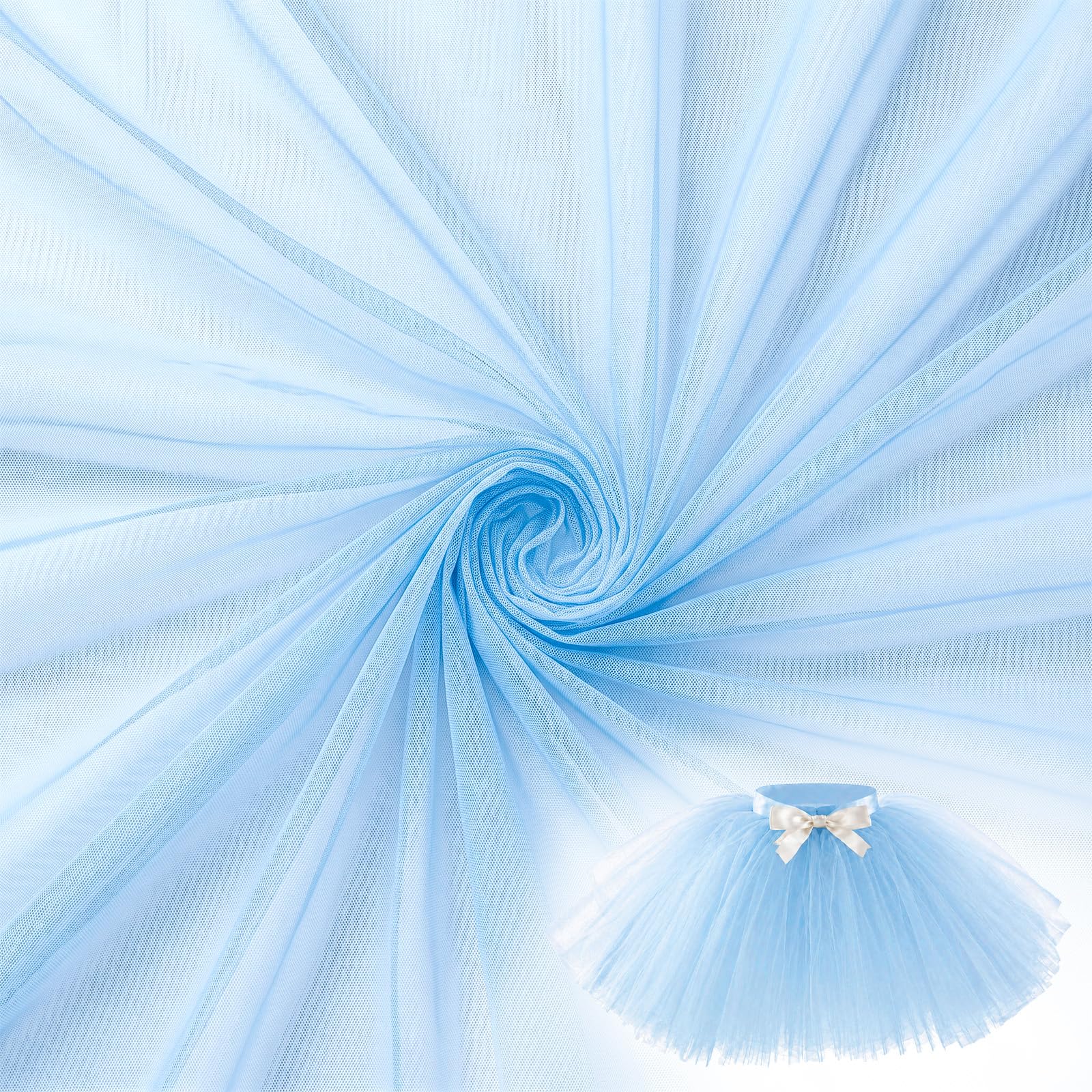 5 x 1.6M White Tulle Fabric Soft Mesh Fabric Lightweight Mesh Netting Fabrics for DIY Sewing Crafts Wedding Birthday Party Decorations (Sky Blue, 5) — image 1