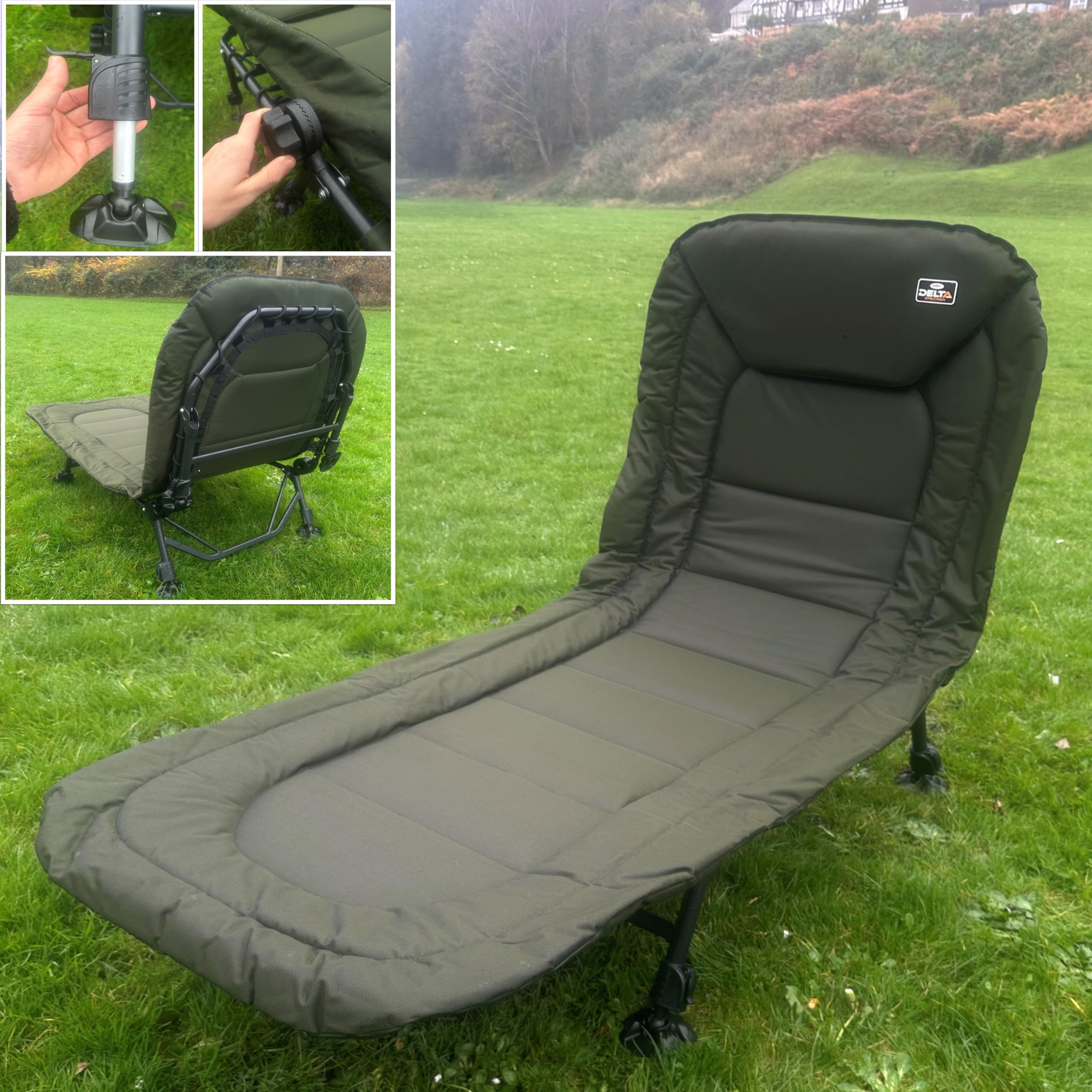 NGT 6 Leg Delta Recliner Bedchair Carp Coarse Fishing Green Lightweight