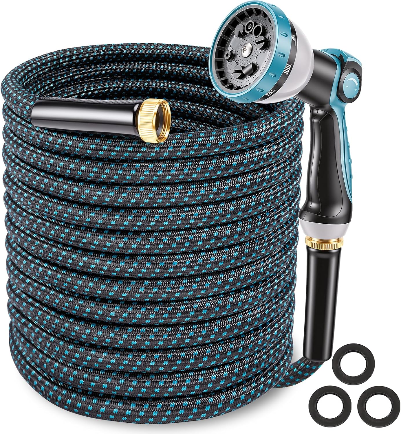 Non-Expandable Garden Hose – Ultra Lightweight & Leak-Proof Kink-Free Water Hose with 10-Function Spray Nozzle – Wear-Resistant Hybrid Hose for Yard, Lawn, Car Wash & Outdoor Use – 50 ft