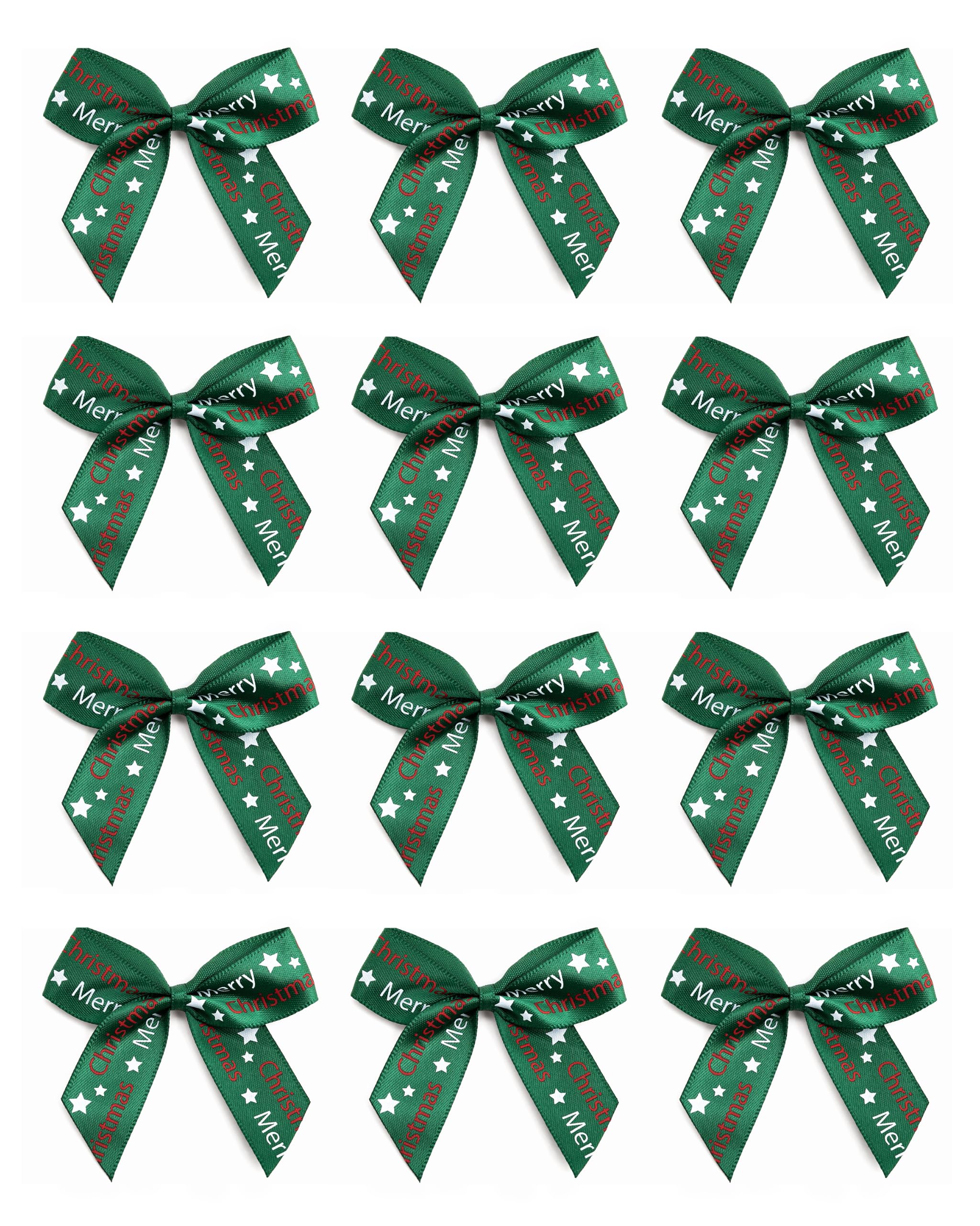 Italian Options Merry Christmas Ribbon Bows, Self-Adhesive Satin Christmas Bow Decorations for Gift Wrapping, Crafts, Wreaths, Crafting Accessories Supplies, Bottle Green Satin, 24 Pack, 5 cm