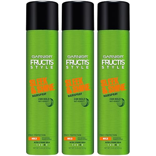 Garnier Fructis Style Sleek and Shine - Laca antihumedad para el cabello, sujeción ultra fuerte, protección contra el encrespamiento, 8.25 onzas, 3