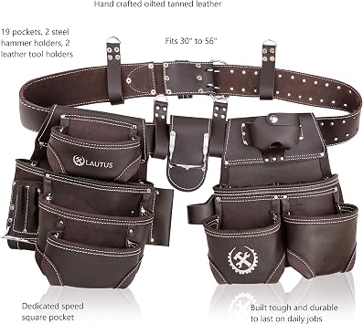LAUTUS Oiled Tanned Rig Tool Belt / Pouch / Bag، Carpenter، Construction، Framers، Handyman، Electrician