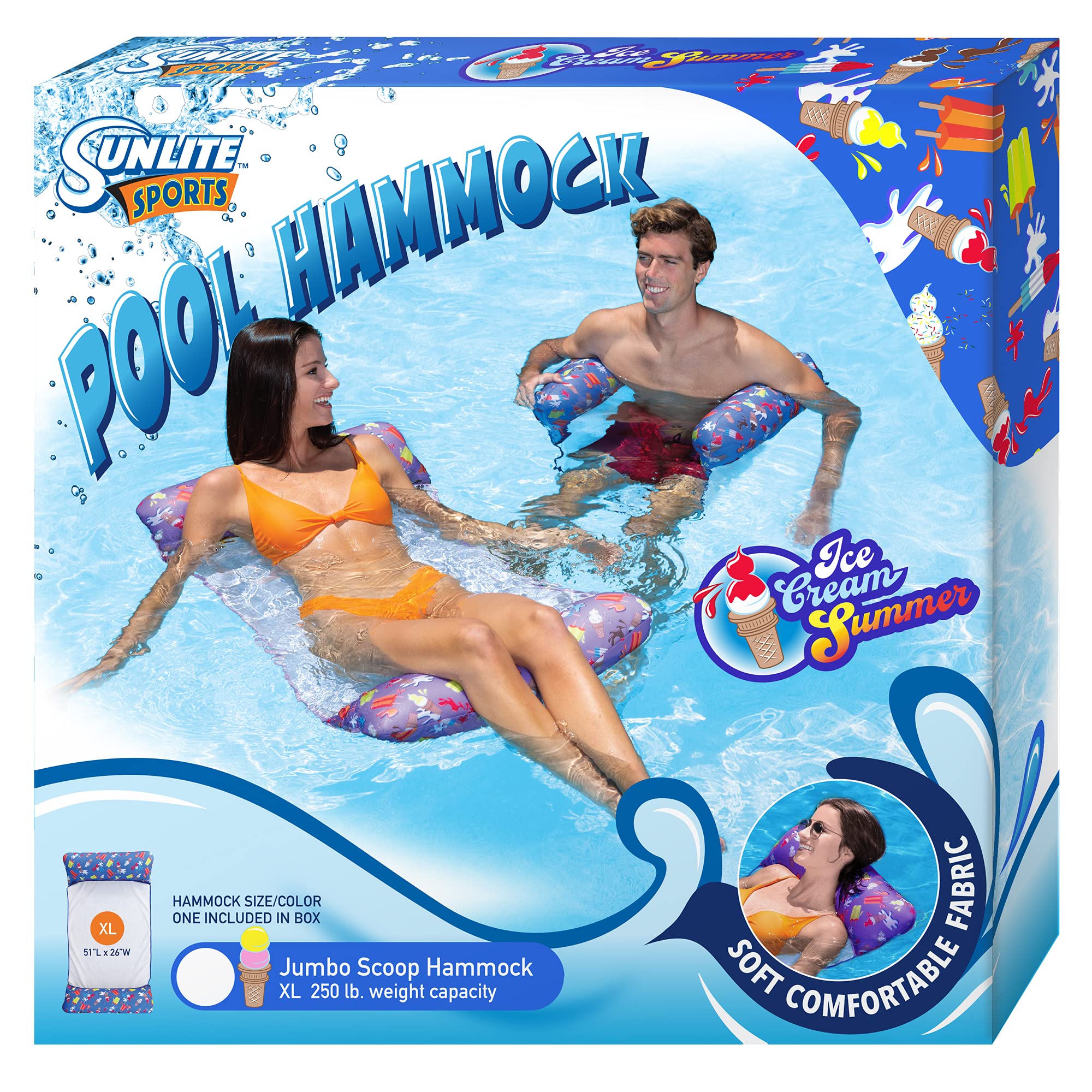 Sunlite Sports Ultra Comfort Pool Hammock and Float, Superior Soft Thick Fabric Cushion Material,Water Hammock Raft, Pool Lounge Chair