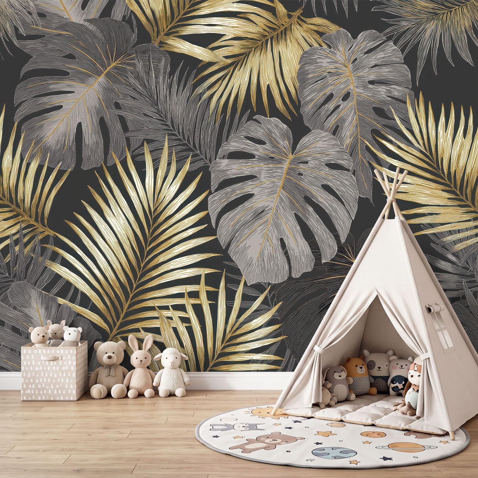 Fototapete Schlafzimmer Wohnzimmer 300x210 cm Tropisch Luxus Pflanze Palmblatt, Wandtapete Vlies Tapete UV-Beständig Geruchsfrei Vliestapete Panorama Wandbild Wandposter