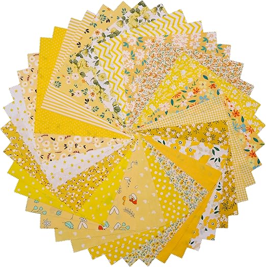42 Pcs Layer Cakes 10 inch Squares for Quilting, 10" Layer Cake Fabric, Quilting Supplies Squares Cotton Fabric, Pre-Cut 10x10 inch Cloth Bundles for Sewing Patchwork -Yellow