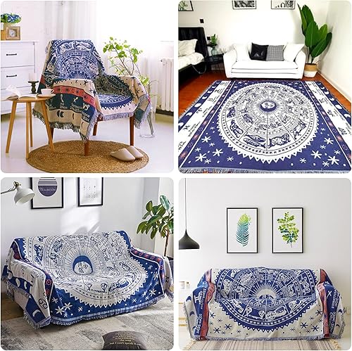 Miniatura 3 de Astrology Throw BlanketBohemian Hippie Woven Witchy Zodiac Celestial Constellation Balnket for Home Decor, Double Side CoverChair Sofa Couch(Blue,