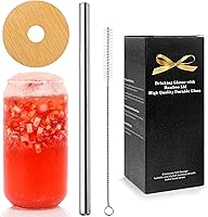 Vista 1 de ANOTION Vaso con tapas y pajilla, cubierta superior de bambú, vasos reutilizables de 20 onzas, vaso con exquisita caja de embalaje para viajes