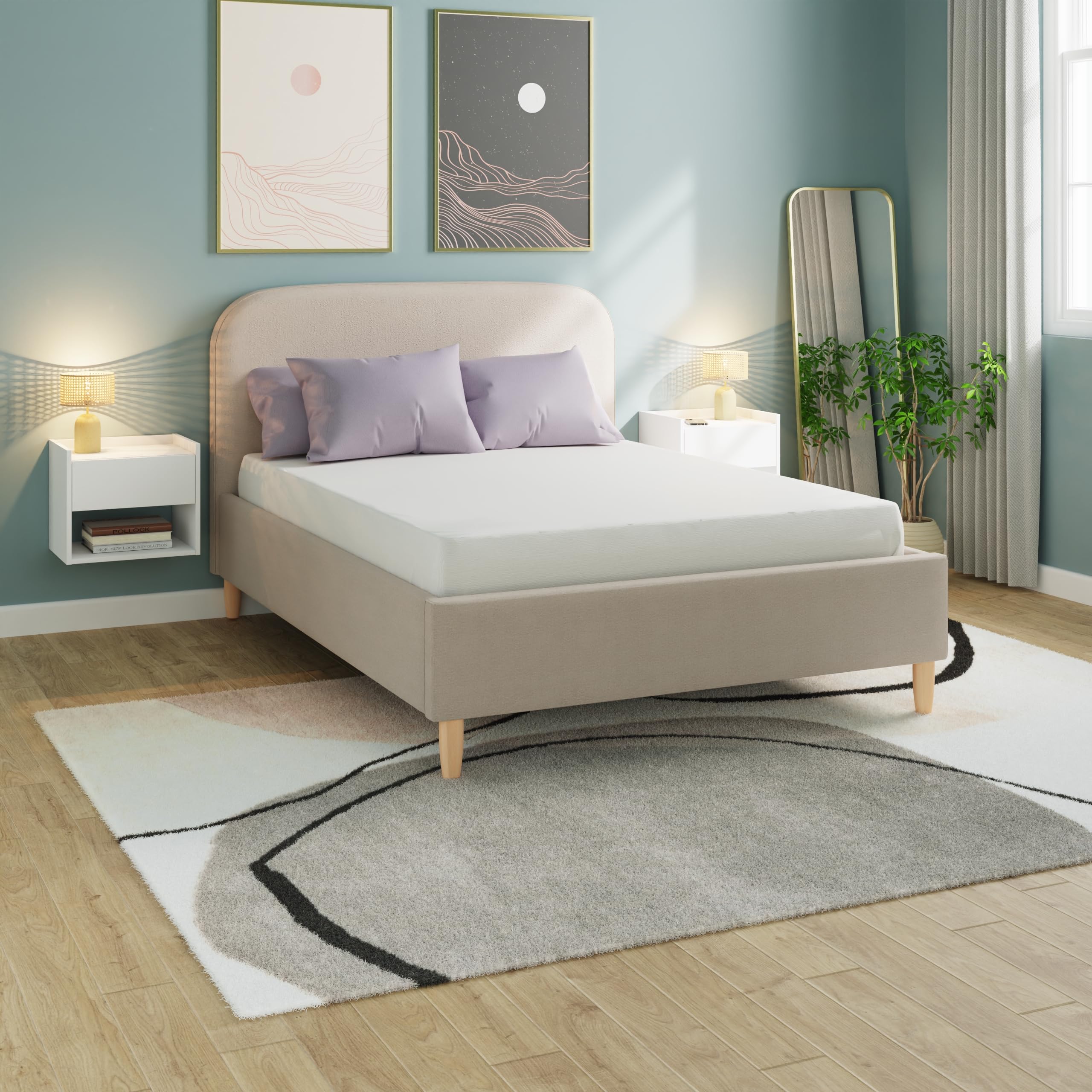 GFW Florence Boucle Ottoman Storage Bed - Double - Stone