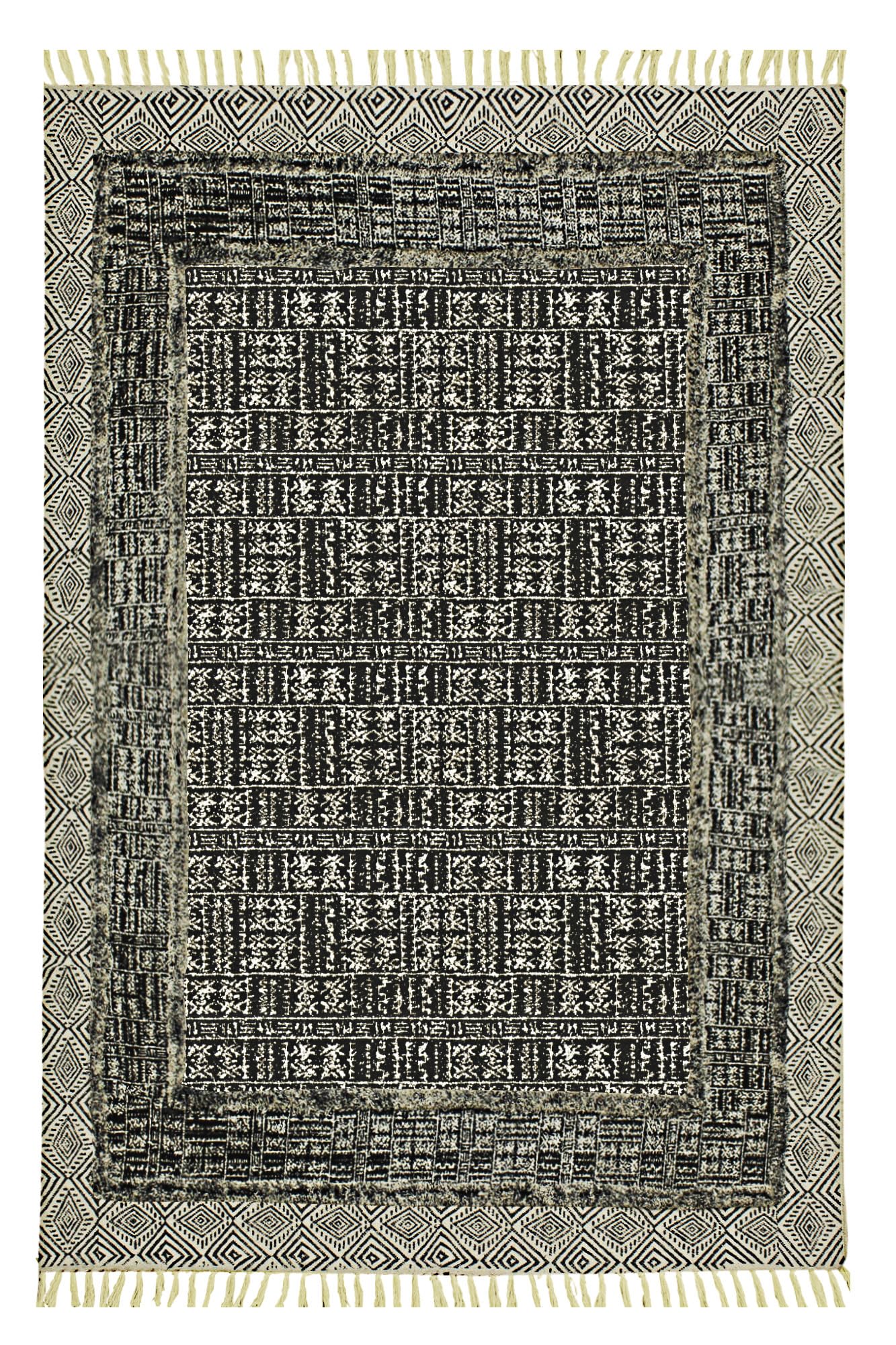 Tapis géométrique 61 x 352 cm coton Dhurrie pour escalier et couloir