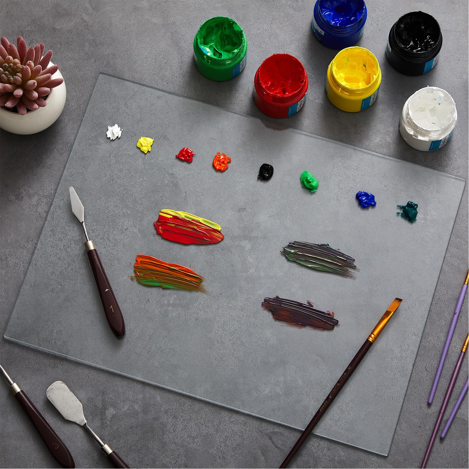 Nuanchu Palette en verre trempé transparent de 30,5 x 40,6 cm pour peinture à l'huile, garde la peinture humide fraîche, résistante aux rayures, facile à nettoyer pour palette d'artiste, bricolage