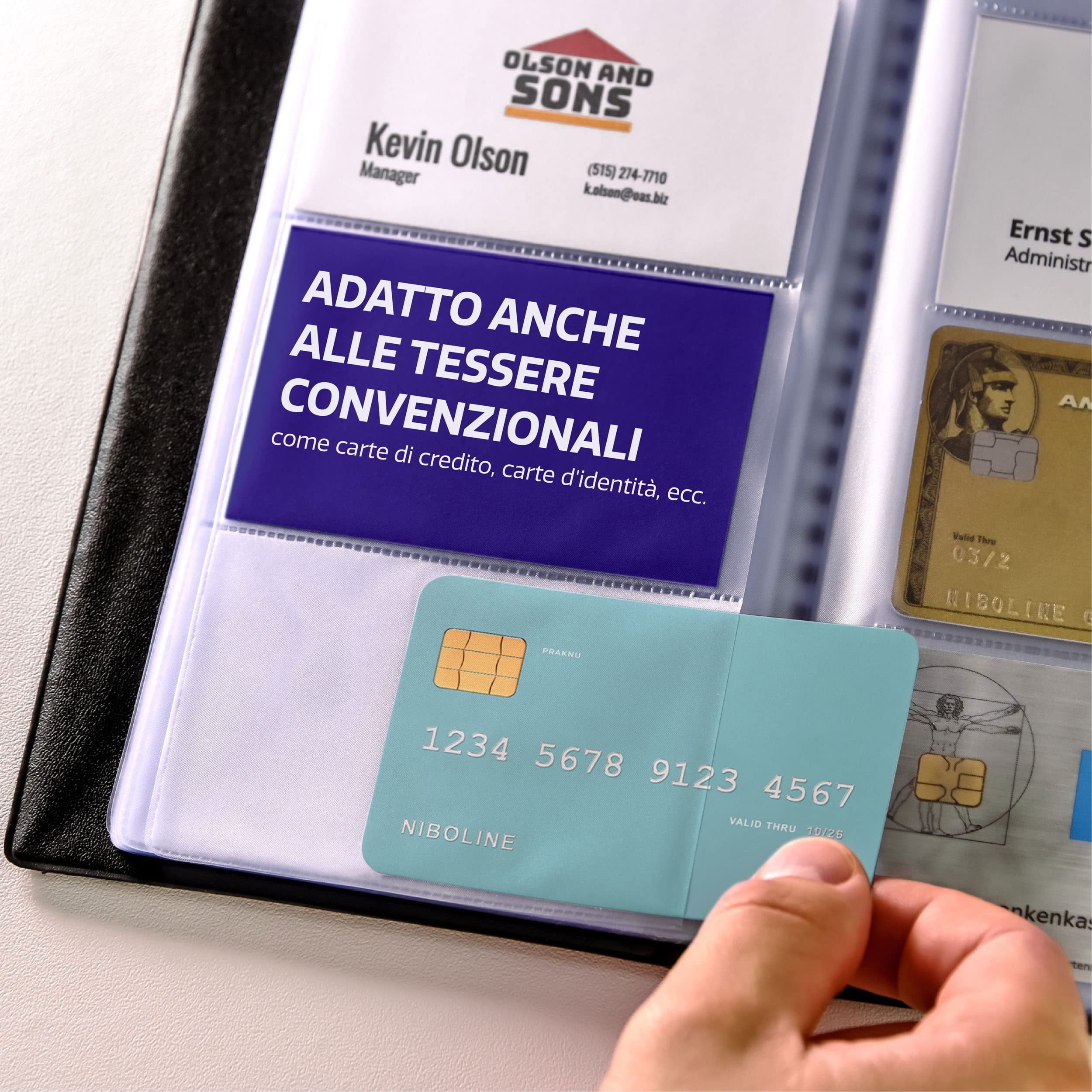 Raccoglitore Biglietti Da Visita TTO - 240 Fogli, Nero, Polipropilene, Per Carte E Credit Card - Foto 3