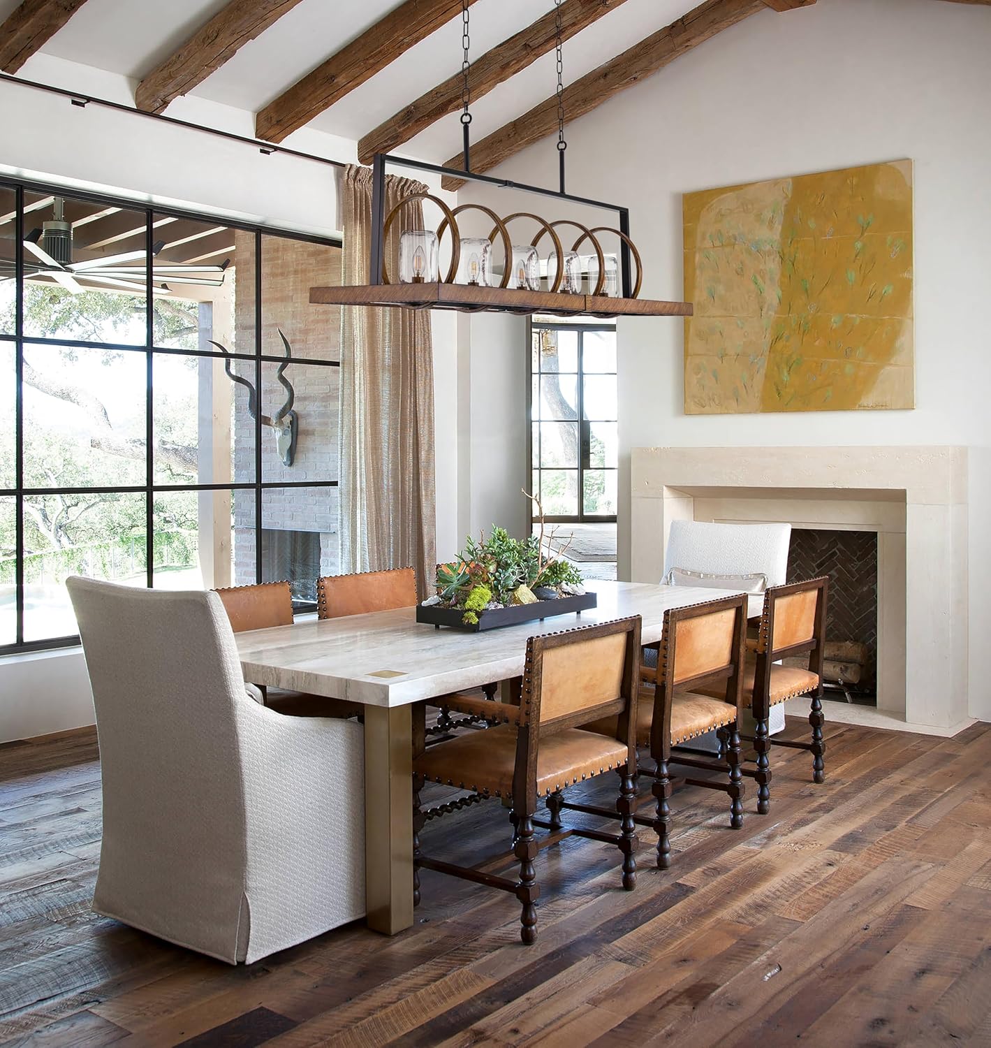 Wellmet Rustic Kitchen Island Chandelier, 5-Light Mason Jar Farmhouse Pendant Light, for Dining Room, Kitchen, Living Room, Cafe, Bar, Cabin