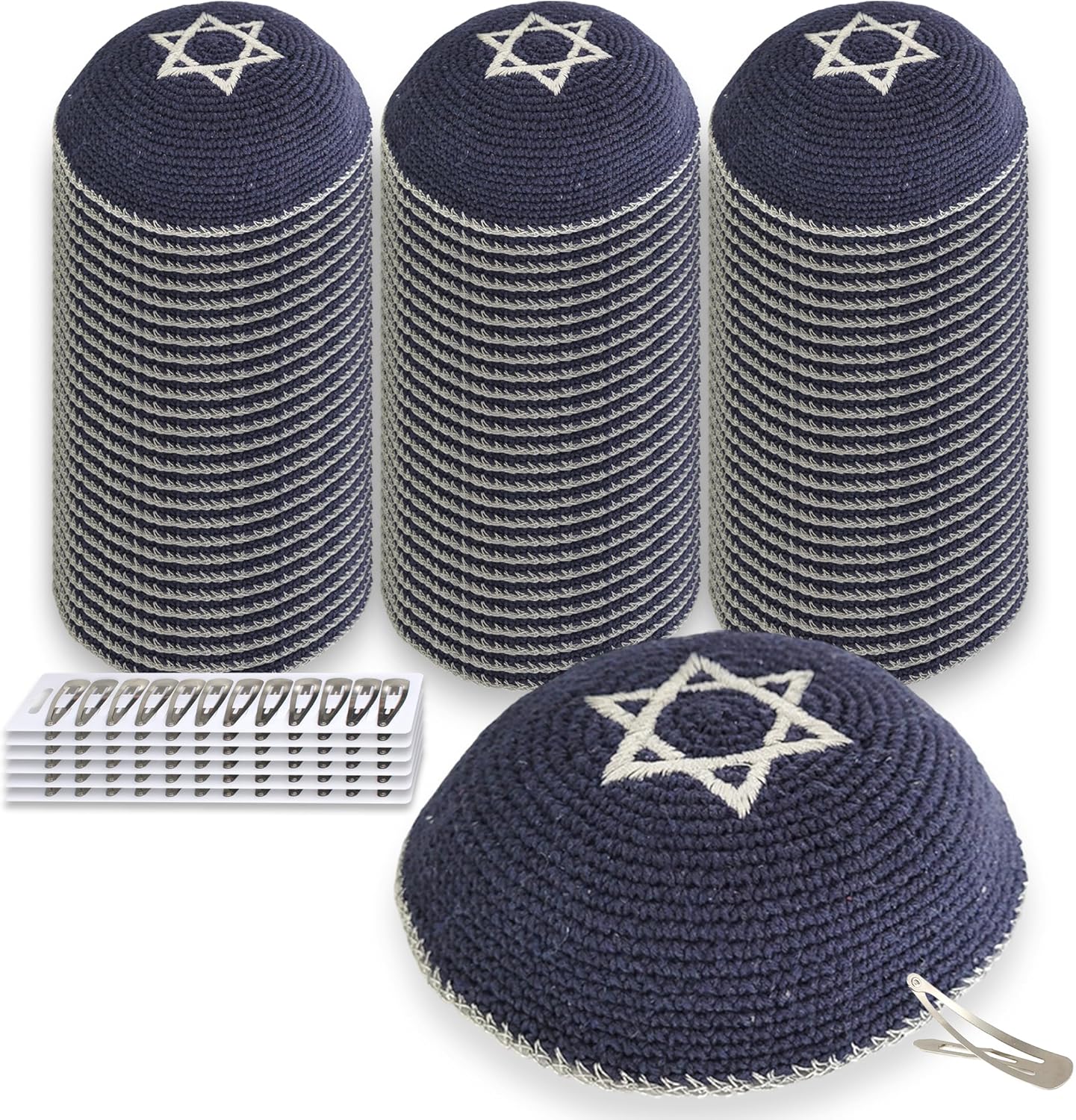 Zion Judaica Quality Knit Kippahs Bulk Packs Knitted Kippot and Single Hand-Knit Kippas Kipa Clips Included