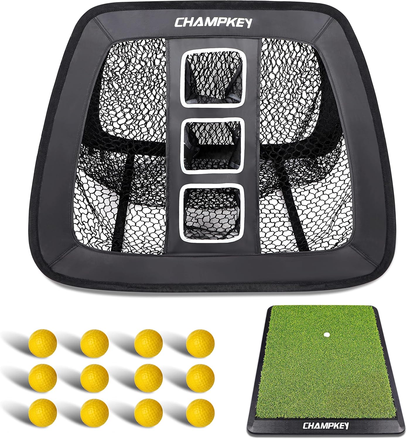 CHAMPKEY Double Sided Golf Chipping Net with Golf Hitting Mat Come