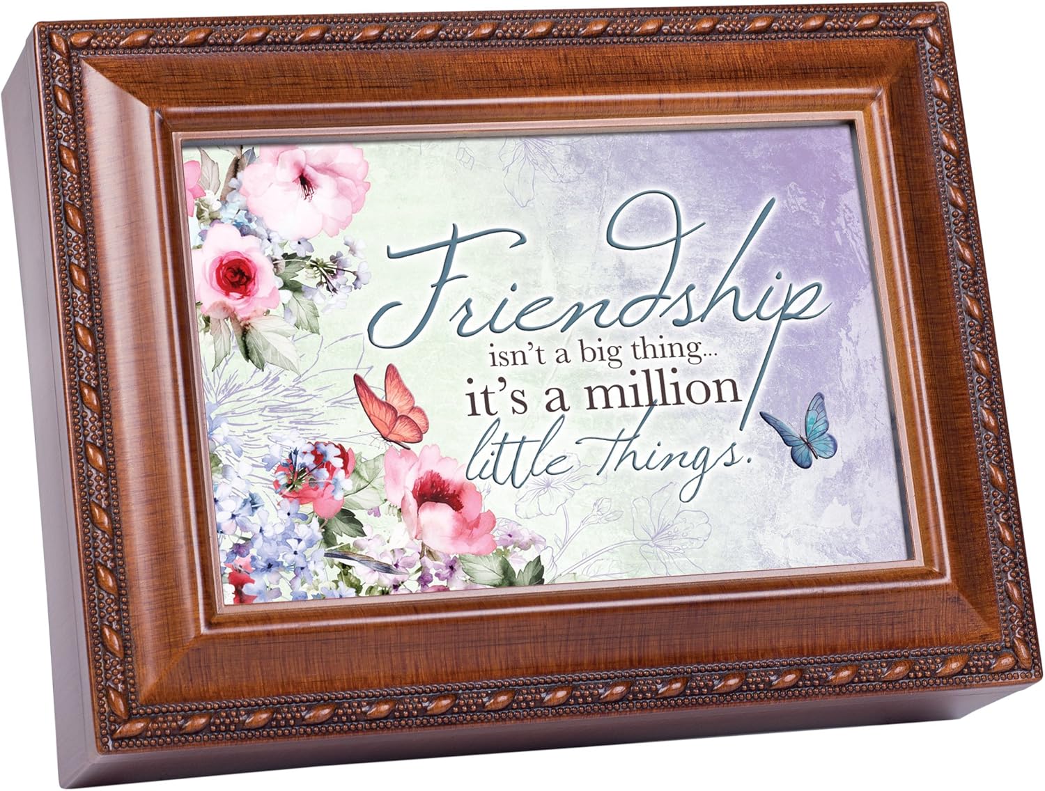 Cottage Garden Friendship Things Woodgrain Rope Trim Music Box Plays That's What Friends are for