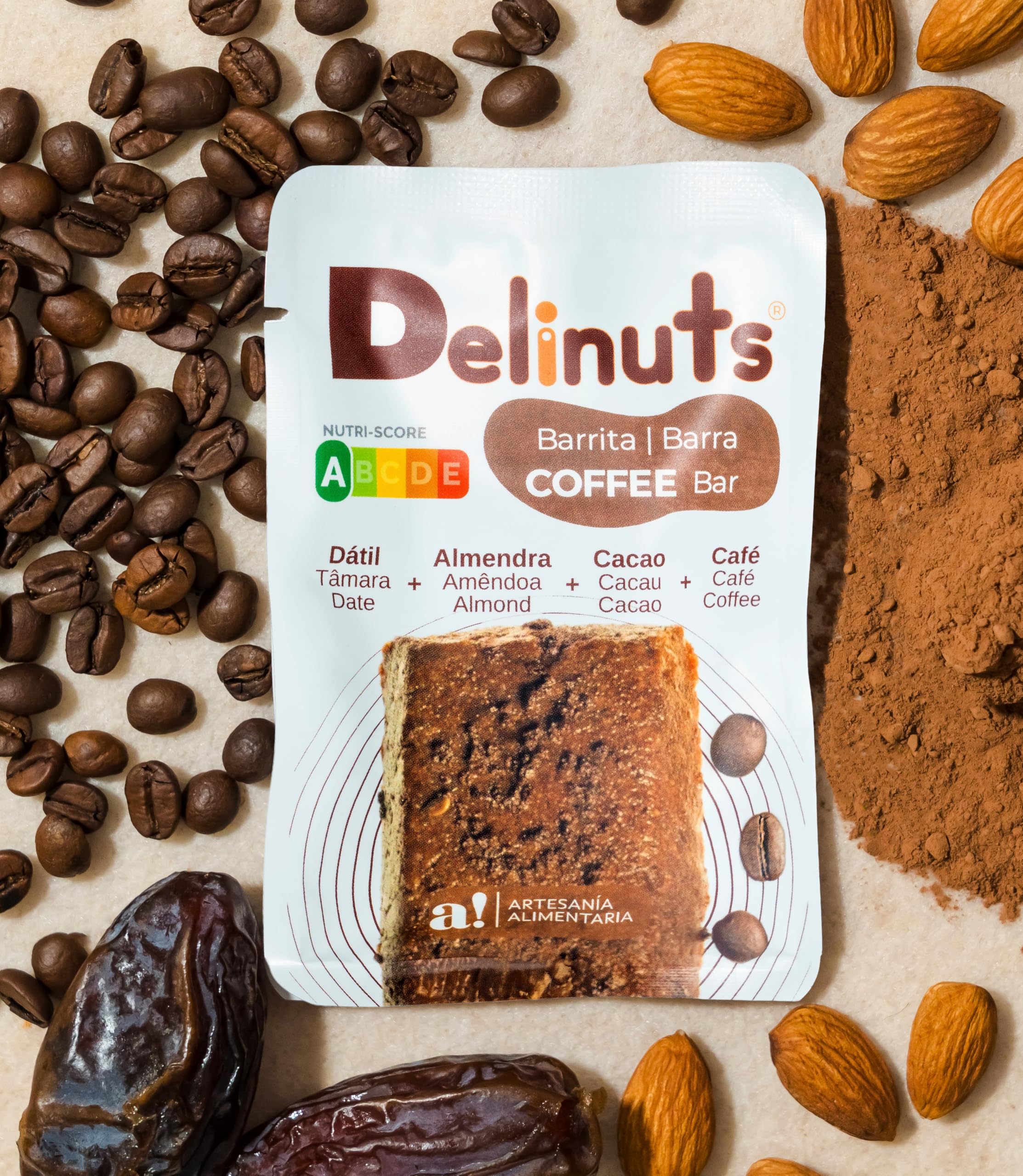 Delinuts Barritas Energeticas Naturales Sin Azucar Anadido Snack Saludable Ingredientes Reales Pack Regalo 5 Unidades Cacao Datiles Almendras