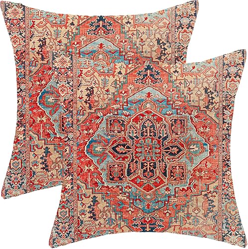 Miniatura 15 de Fundas de Almohada Bohemias Azul Marino 18x18 Juego de 2, Diseño de Patrón de Alfombra Étnica Bohemia Almohadas Decorativas de Lino con Estampado