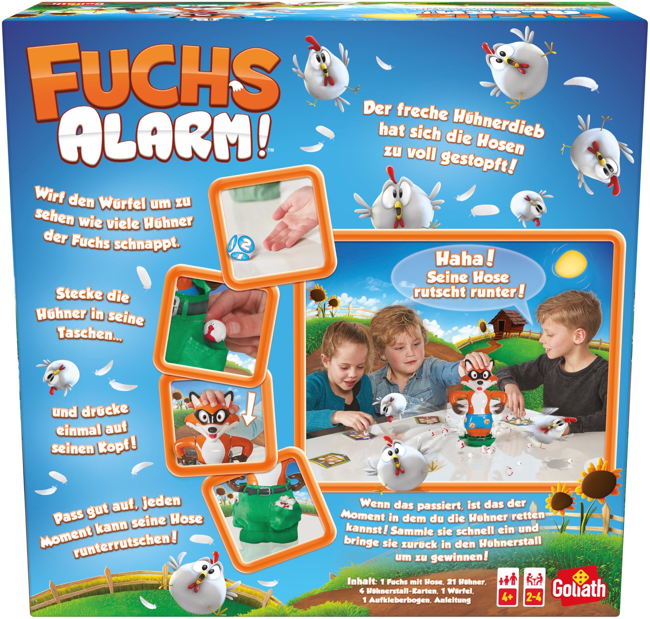 Goliath Fuchs-Alarm! - Żyrandole Geschicklichkeits- & Reaktionsspiel AB 4 Jahren - Hühner fangen & "Hosen-runter"- Moment Familienspiel für Kinder - 2-4 Spieler - 5-15 Min - wersja Deutsche