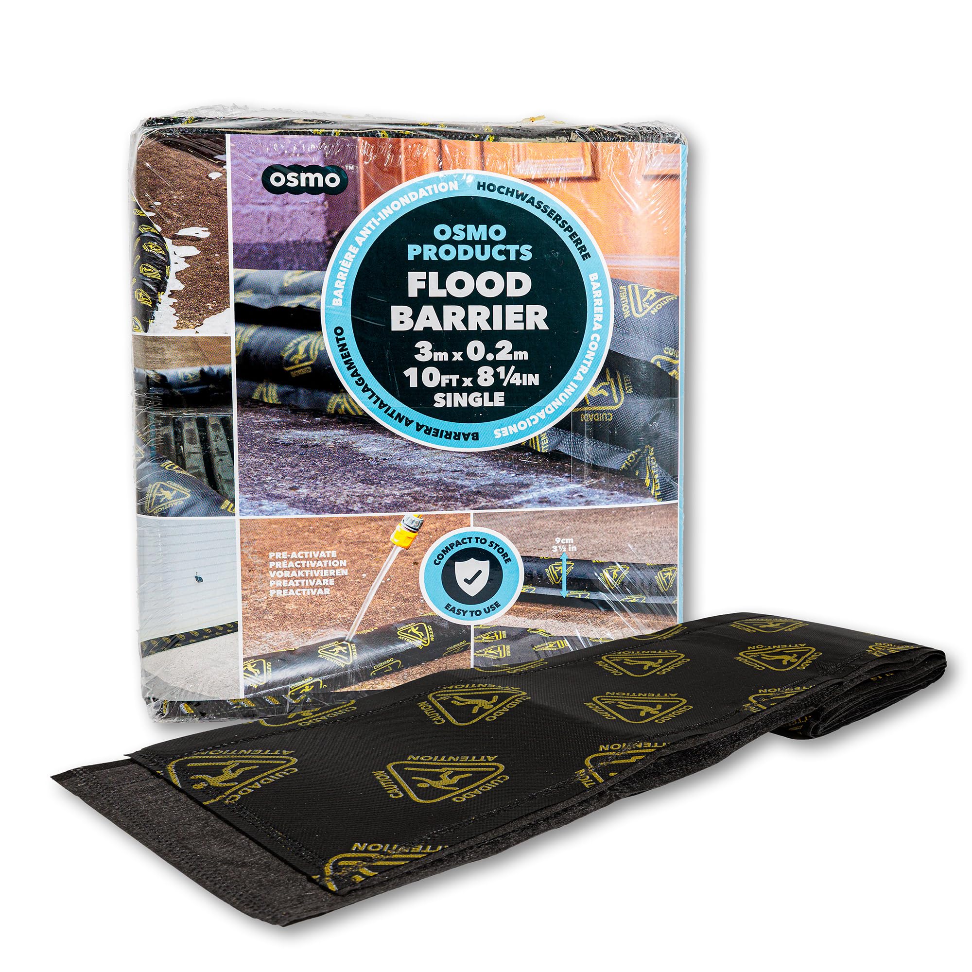 Osmo 3m Flood Barrier - Activated by Water, Alternative to Sand Bags, 10ft Long