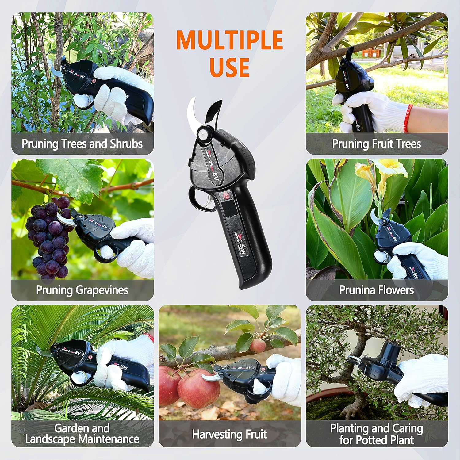 Cordless Electric Pruning Shears – 600g Ultra-Light,1” Cutting Diameter, SK5 blade, 5000mAh Battery, Type-C Charge, Brushless Motor, Constant 40°C Cool Operation, Ideal for Vineyard & Garden