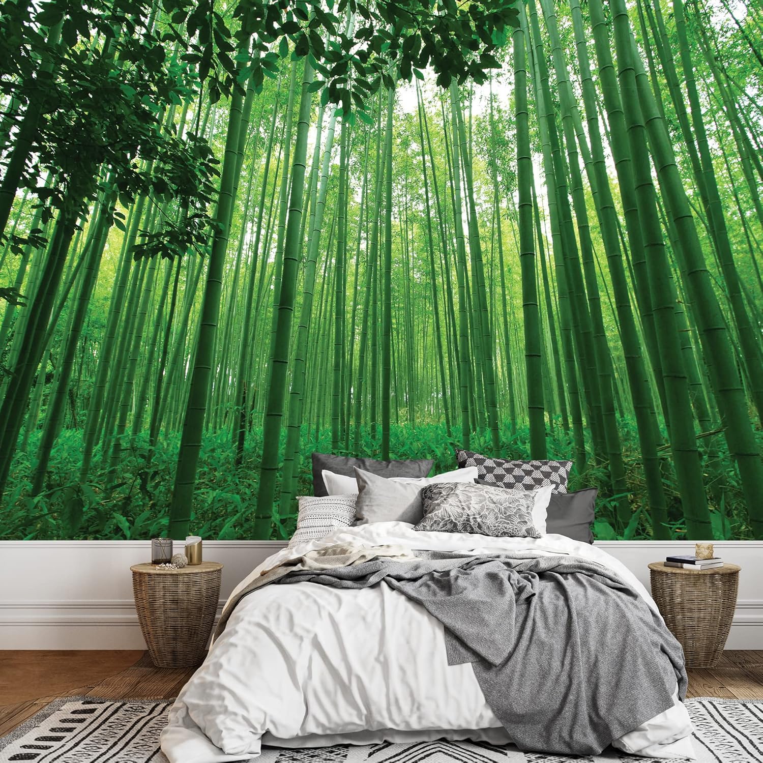 wall26 - Close Up View into a Pure Green Bamboo Forest - Wall Mural, Removable Sticker - 100x144 inches