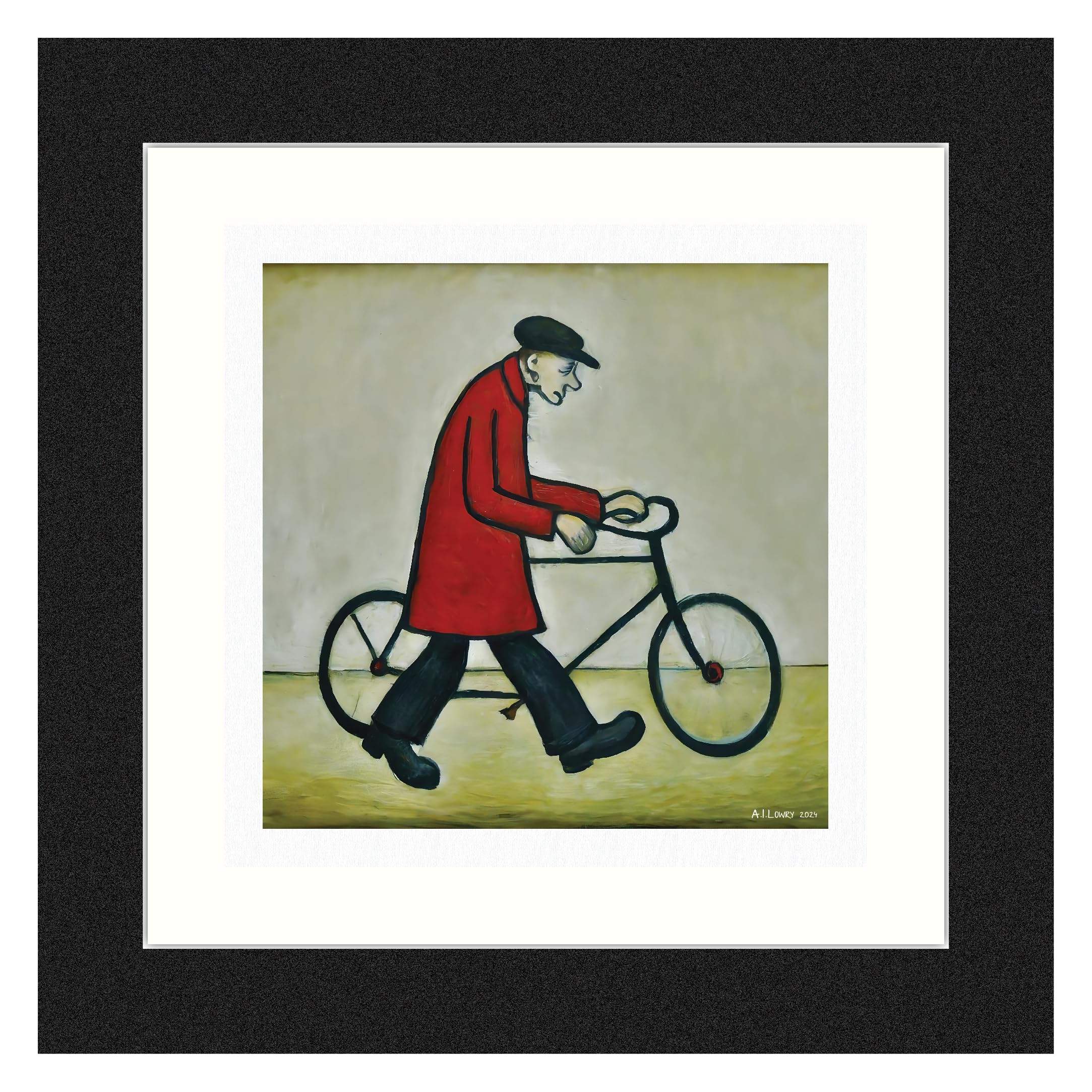 Greetingles Lowry-Style 12"/31cm Square Framed Print. Beautiful Black Ash Frame (Lowry, Bicycle Man) — image 1
