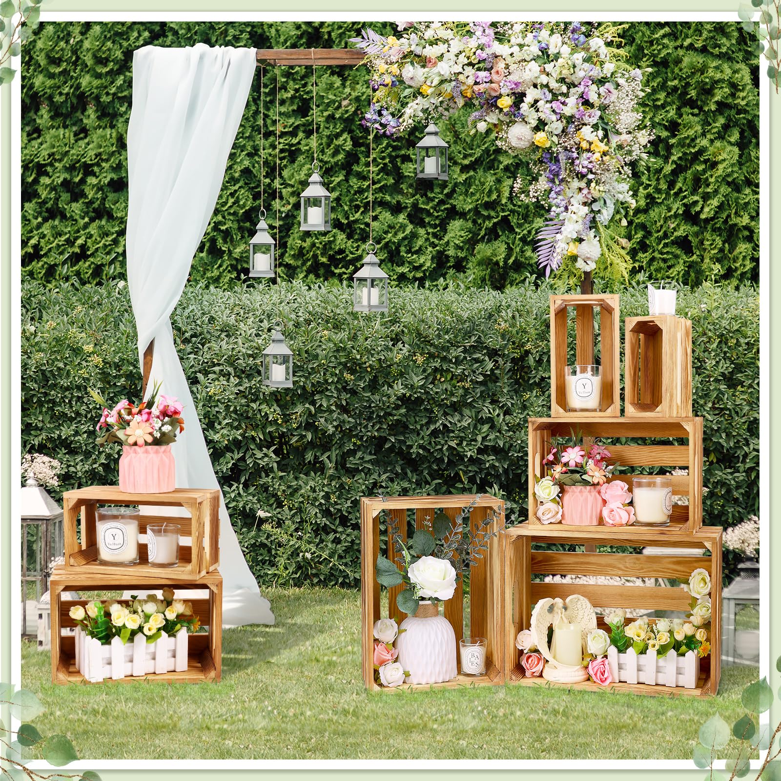 6 cajas decorativas de madera para exhibición, cajas de madera blanqueadas para exhibición rústica, almacenamiento de 6 tamaños grandes, pequeñas cajas de almacenamiento decorativas de madera