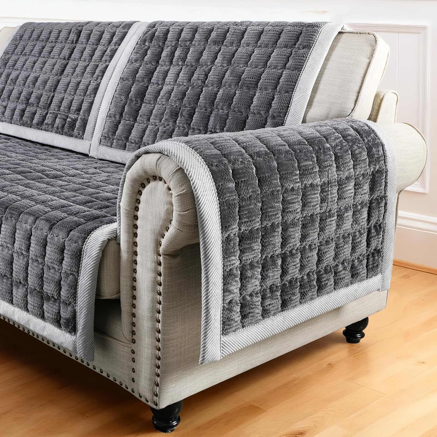 Couch Cover for Dogs Washable,Anti-Slip Back Cat Mat Pet Pad Blanket for Furniture Protector,Fuzzy Pet Sofa Cover for 3 Cushion Couch Sofa Pets Friendly (Dark Gray, 1pc/27.6"x70.9"/Seat Cover) - Image 6