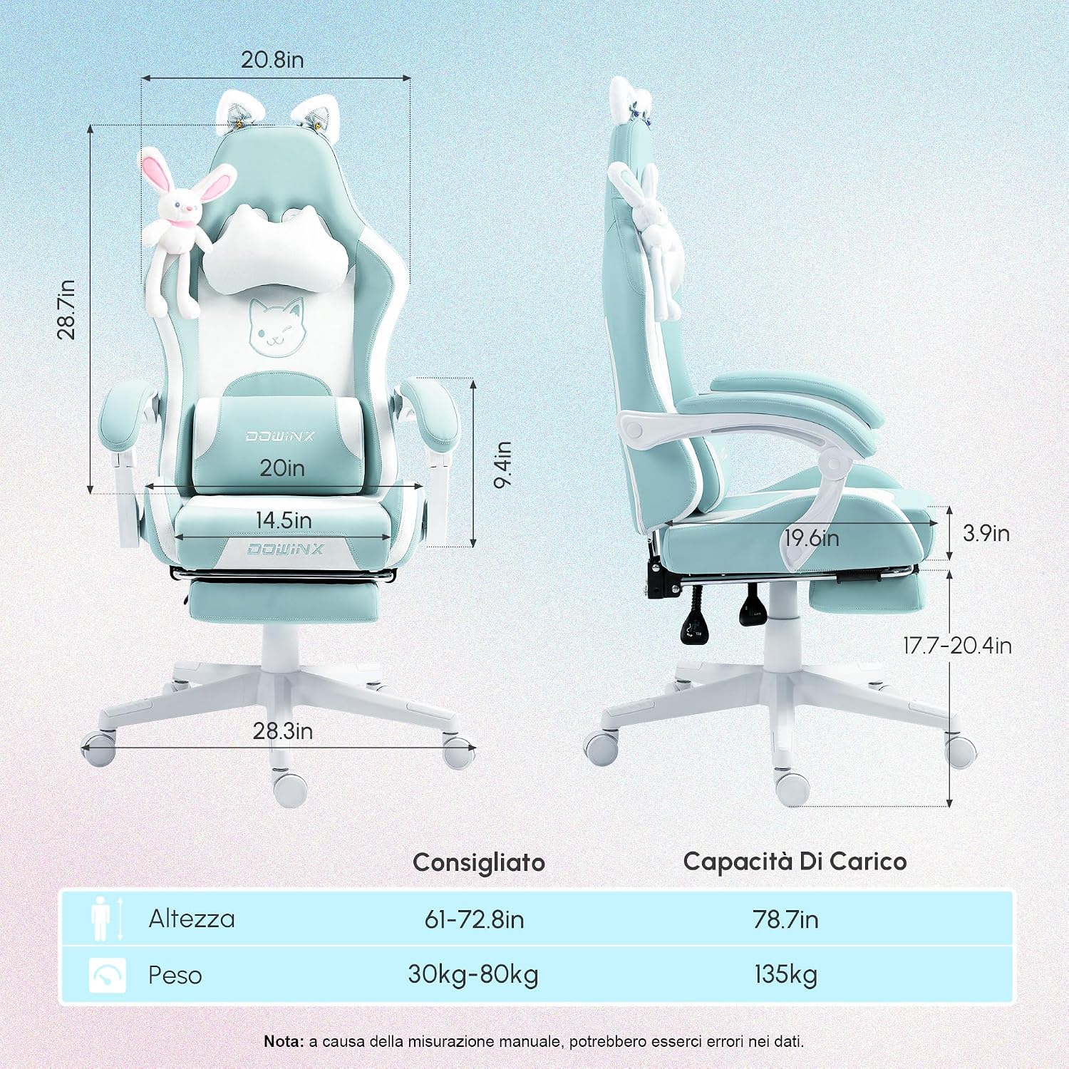 Sedia Gaming Rosa Ergonomica Cute Cat Version - Sedia da Ufficio Ergonomica con Schienale Alto e Supporto Lombare Massaggiante - Sedia gaming - Immagine 2