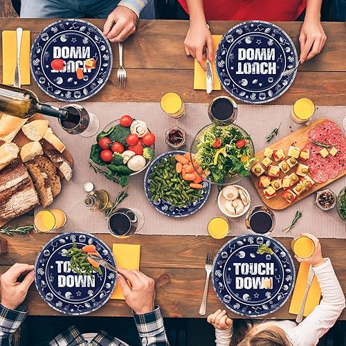 Miniatura 6 de 100 unidades de suministros de fiesta de fútbol platos y servilletas Kit de vajilla desechable de papel azul marino de vaquero, juego de platos para