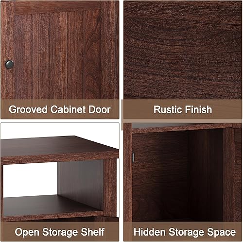 Miniatura 25 de ChooChoo Juego de 2 mesitas de noche, mesa auxiliar rústica vintage con almacenamiento para dormitorio, sala de estar, negro y marrón Negro y